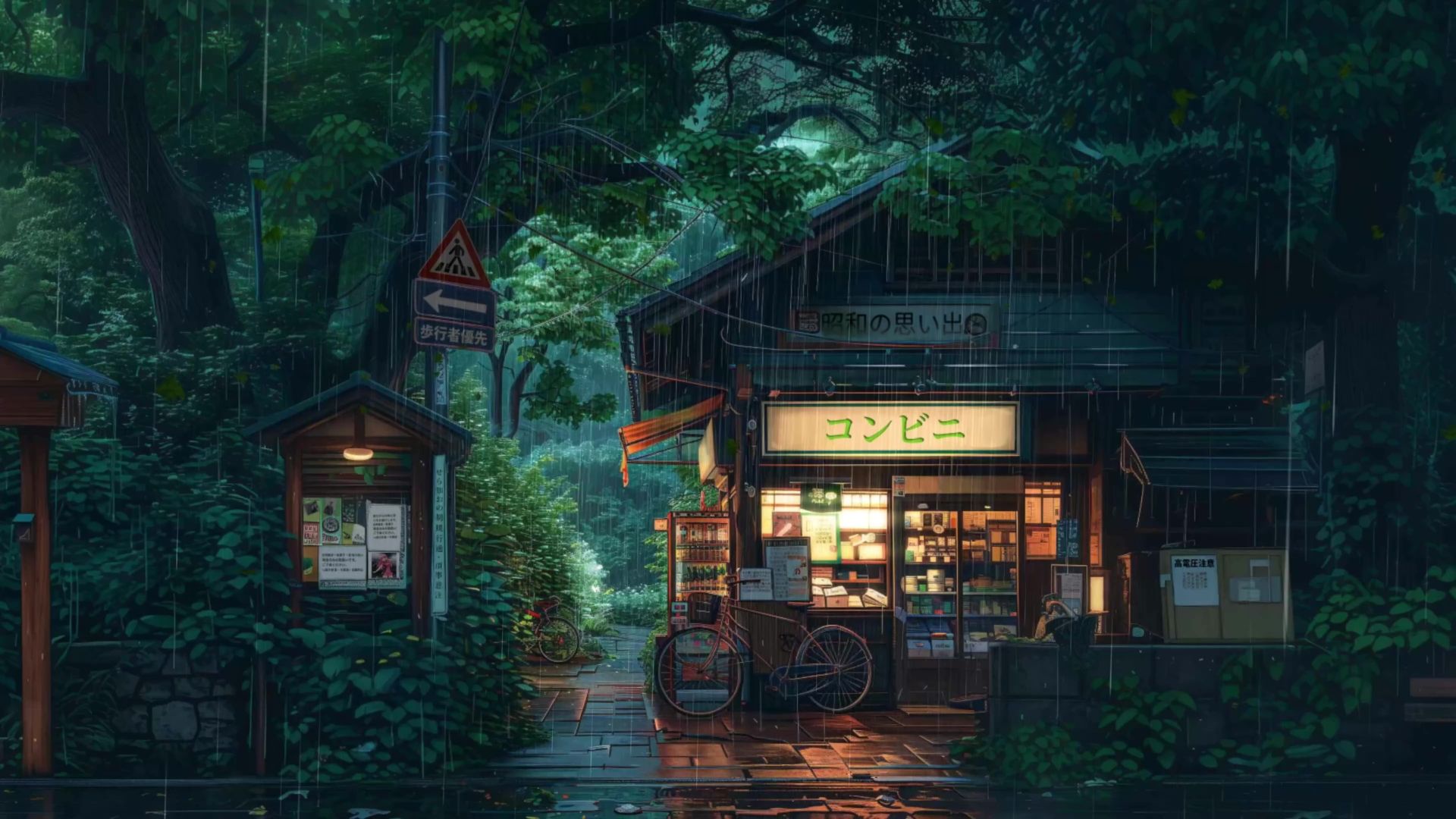 1920x1080 Convenience Store In The Rain Live Wallpaper