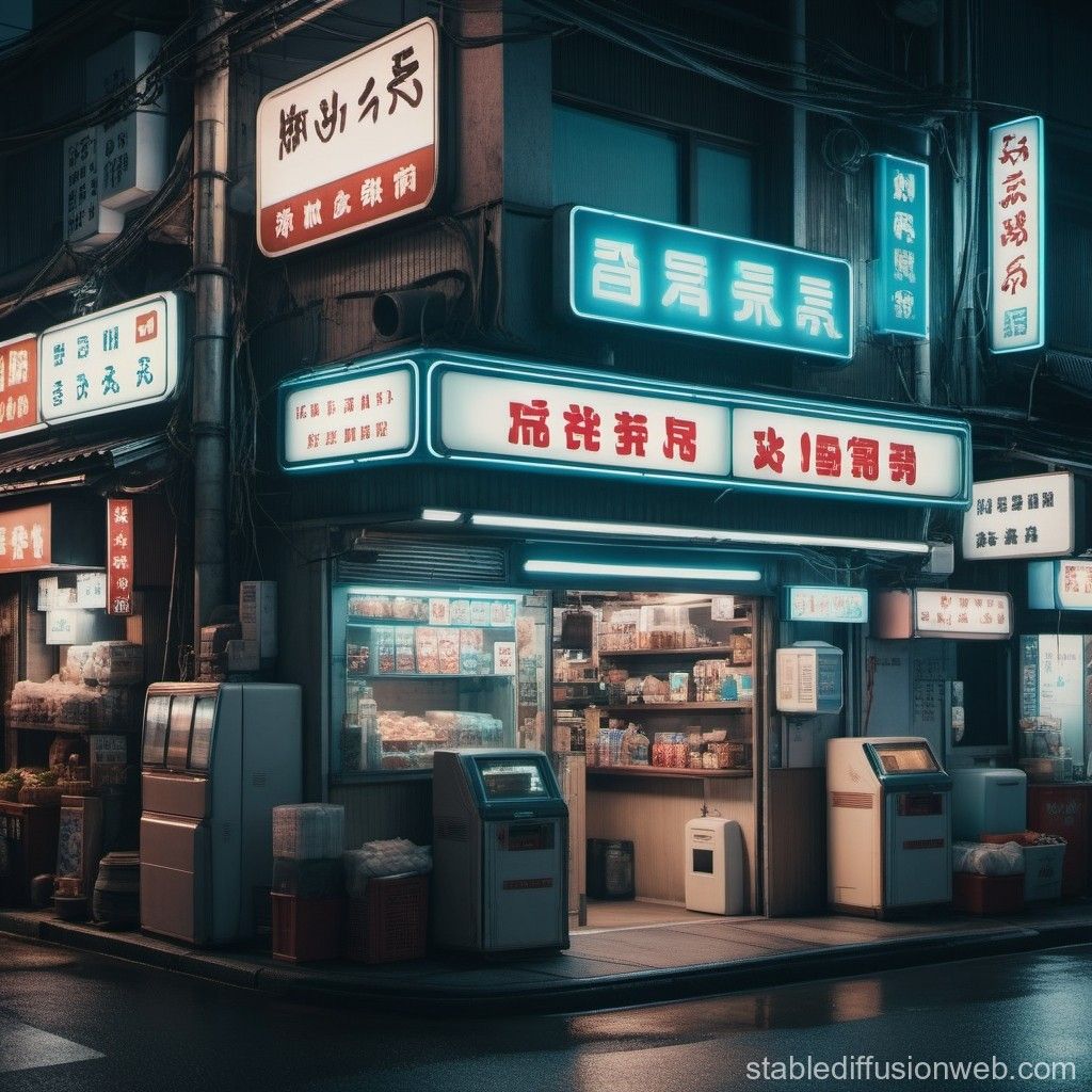 1024x1024 Retrofuturistic Tokyo Convenience Store. Stable Diffusion Online