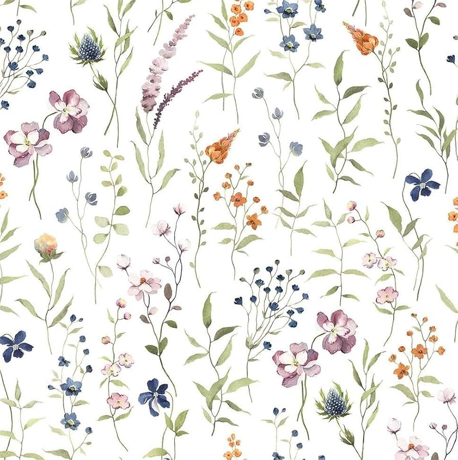 894x898 MuralPeel White Wildflowers Floral Plants Botanical Peel and Stick Wallpaper Self Adhesive Removable Easy Peel Off Stick on Wall Paper for Bedroom Cabinet Renter Friendly