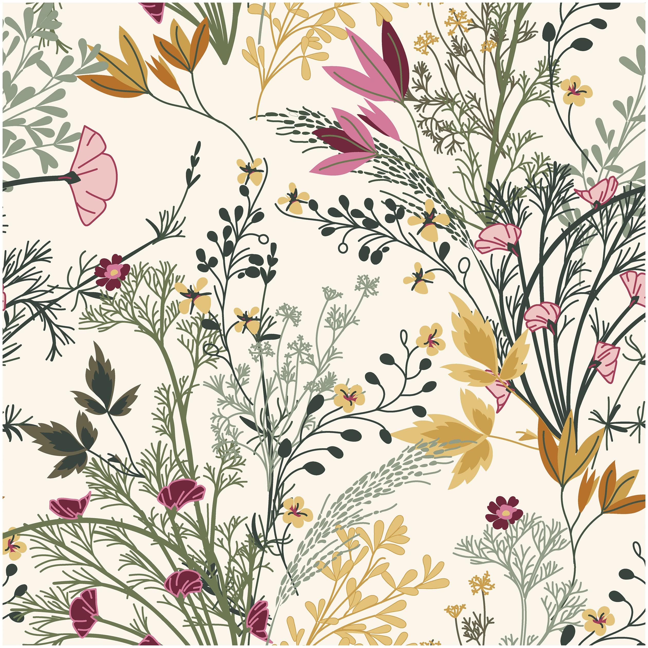 2520x2520 Blooming Wall DPYC06 Boho Botanical Leaves And Flowers Textured Peel And Stick Wallpaper Self Adhesive Prepasted Wallpaper Wall Décor