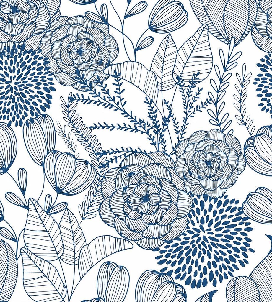 921x1024 2903 25857 Alannah Navy Blue Botanical Floral Wallpaper