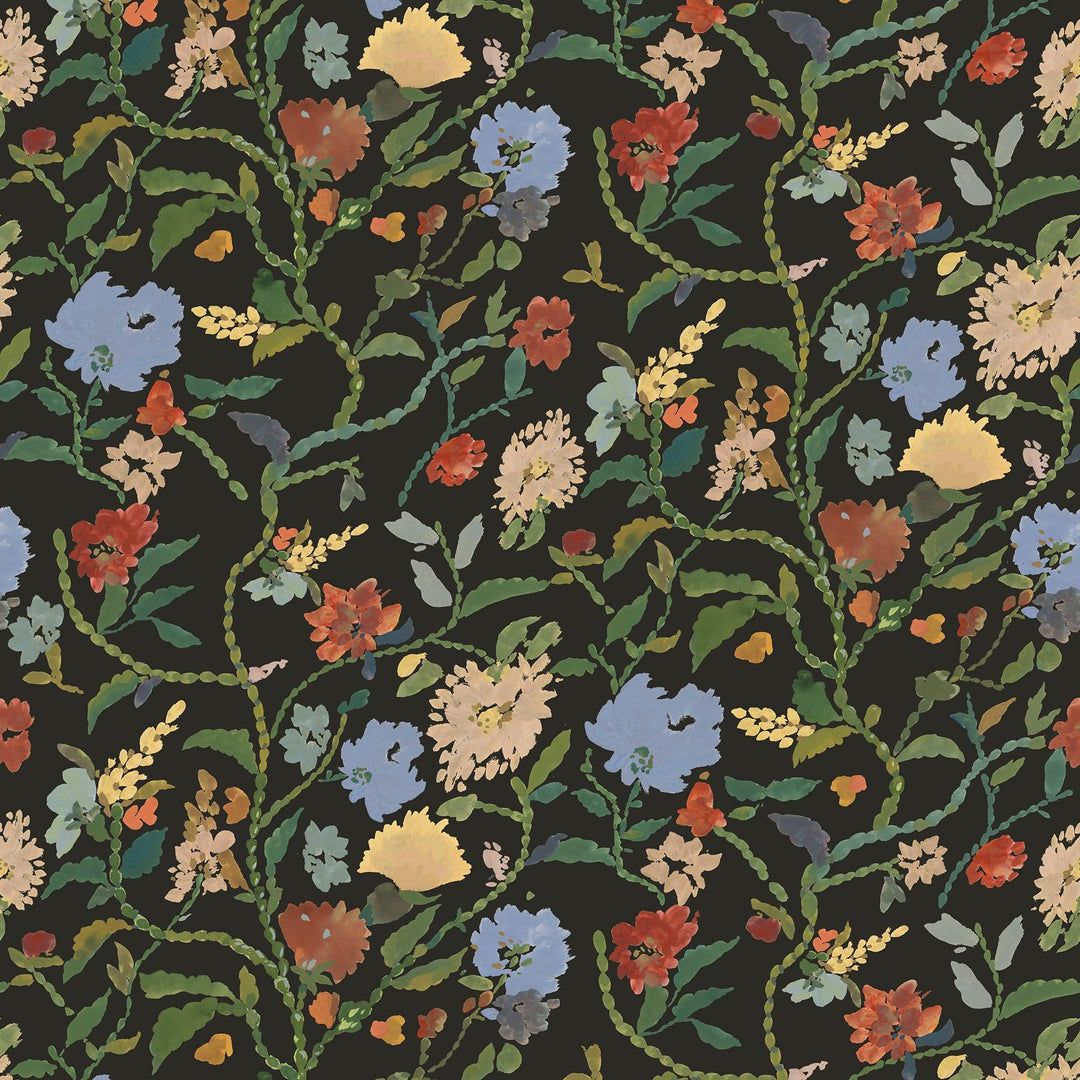 1080x1080 Midnight Bloom Botanical Wallpaper by Mitchell Black, Multi Color