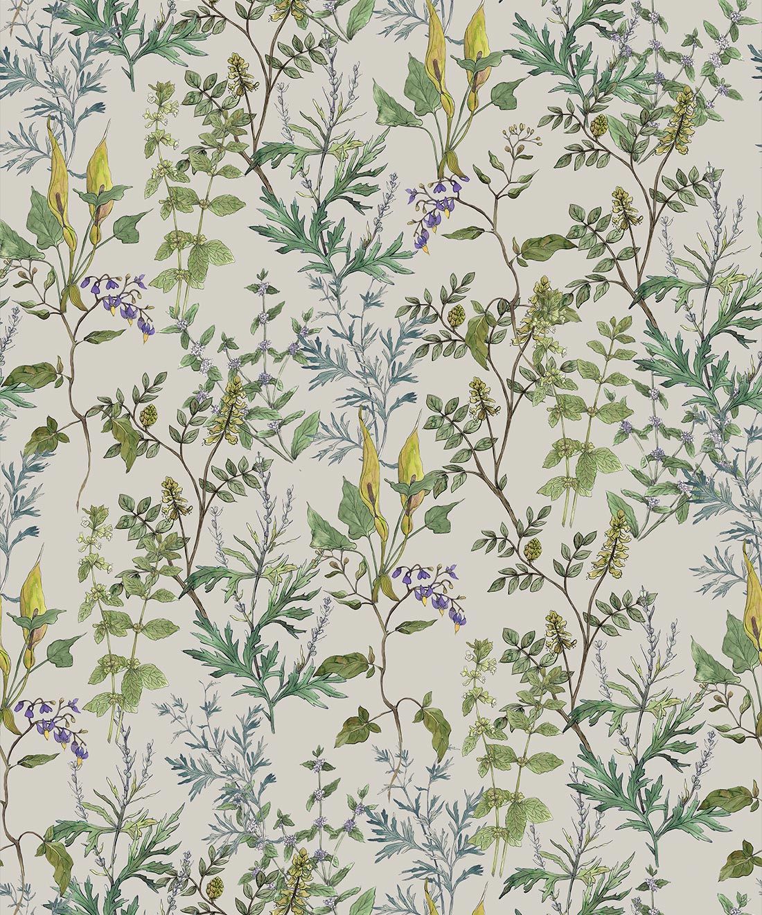 1100x1320 Woodland Floral Wallpaper Grey Roll & King
