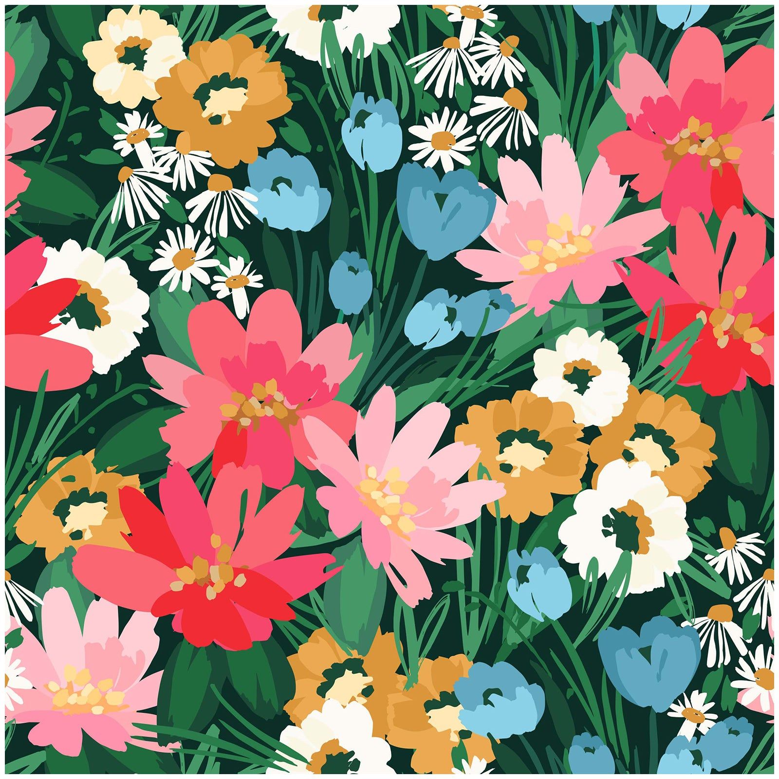1600x1600 Floral Botanical Green Pink Blue Wallpaper