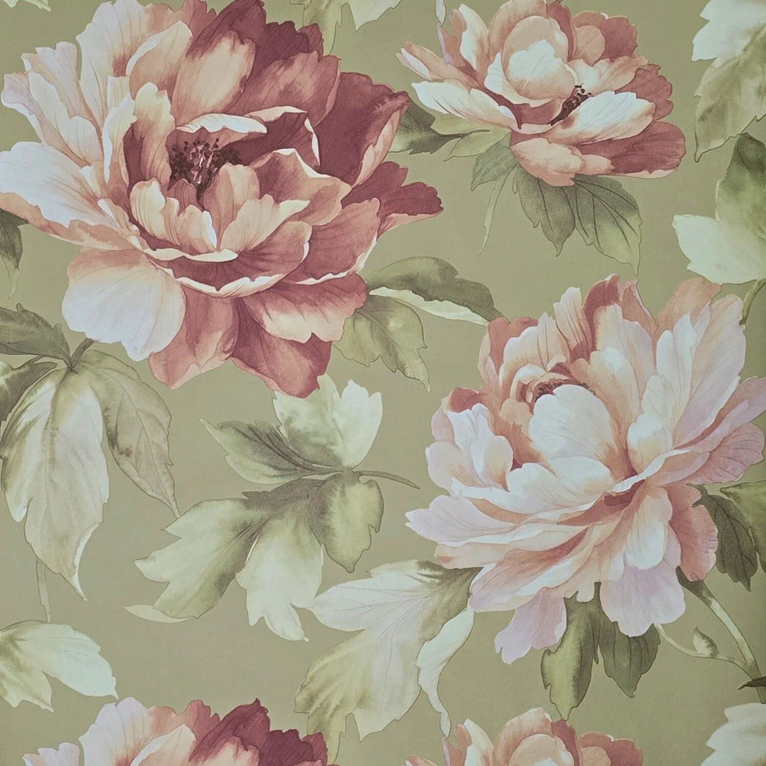 1497x1497 CB90005 Floral brass gold metallic pink large peony flowers botanical blooms Wallpaper