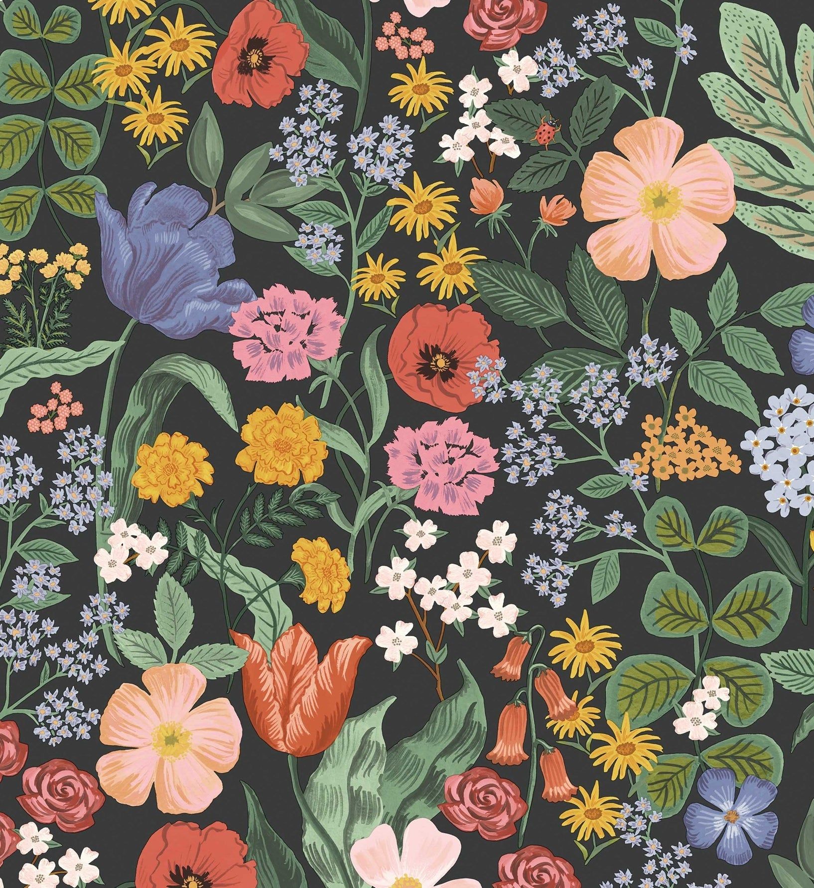 1634x1783 Blossom Black Botanical Wallpaper. Rifle Paper Co