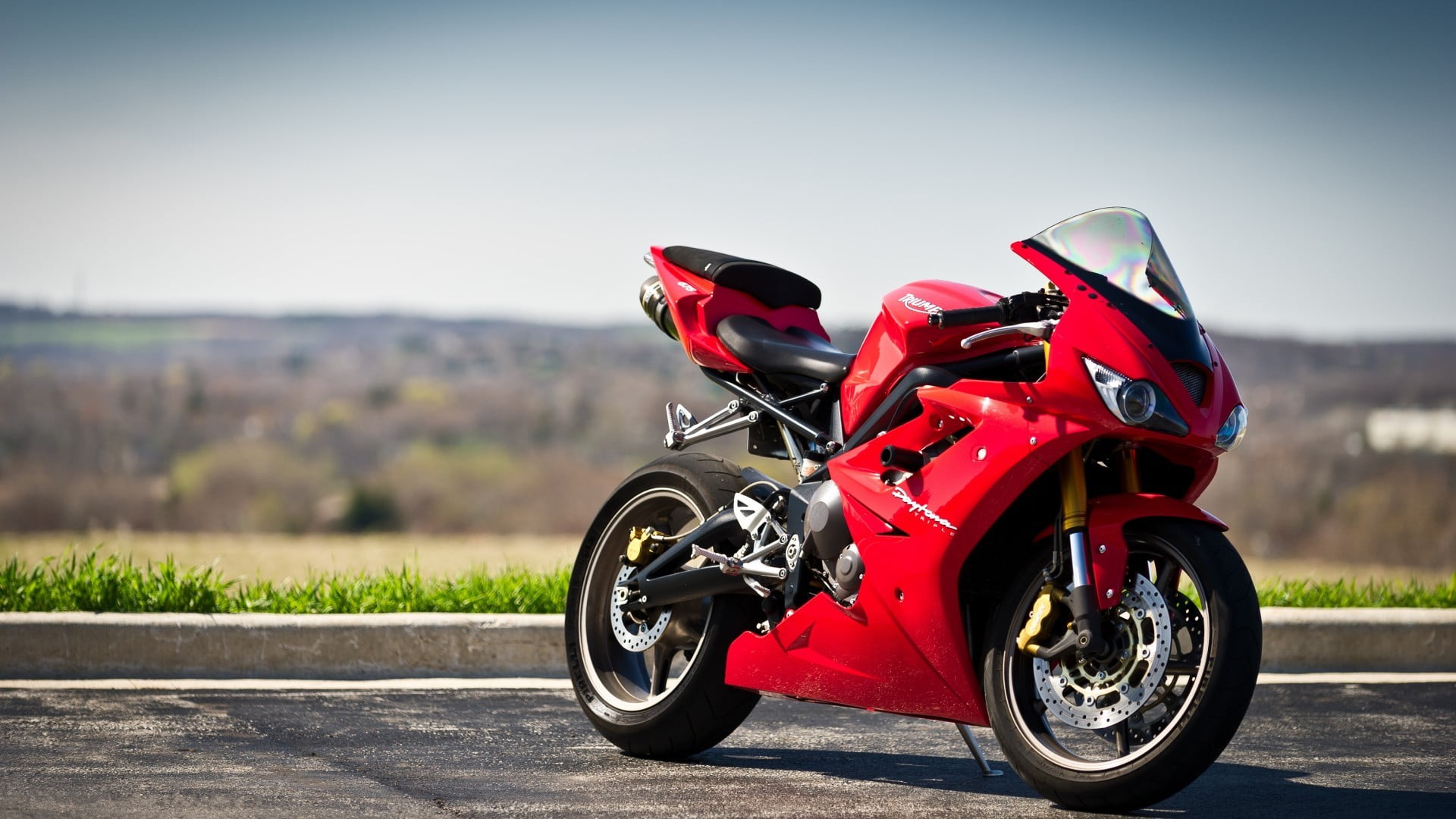 1920x1080 Red and black sports bike, Triumph Daytona HD wallpaper