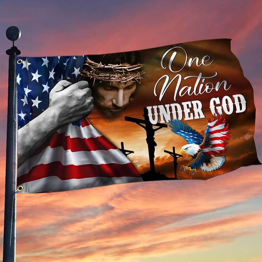 894x894 Amazon.com : American Flag One Nation Under God, Jesus Christian American Eagle Grommet Flag TPT846GF, 3x5 Ft., No Flagpole Mounting Rings USA Flags Premium Polyester Decorative Indoor Outdoor Flag : Patio, Lawn & Garden