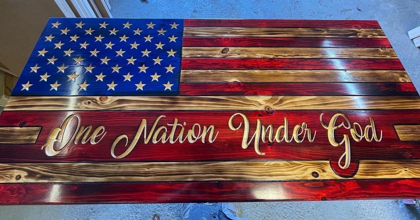 1440x756 One Nation Under God Rustic Wooden American Flag