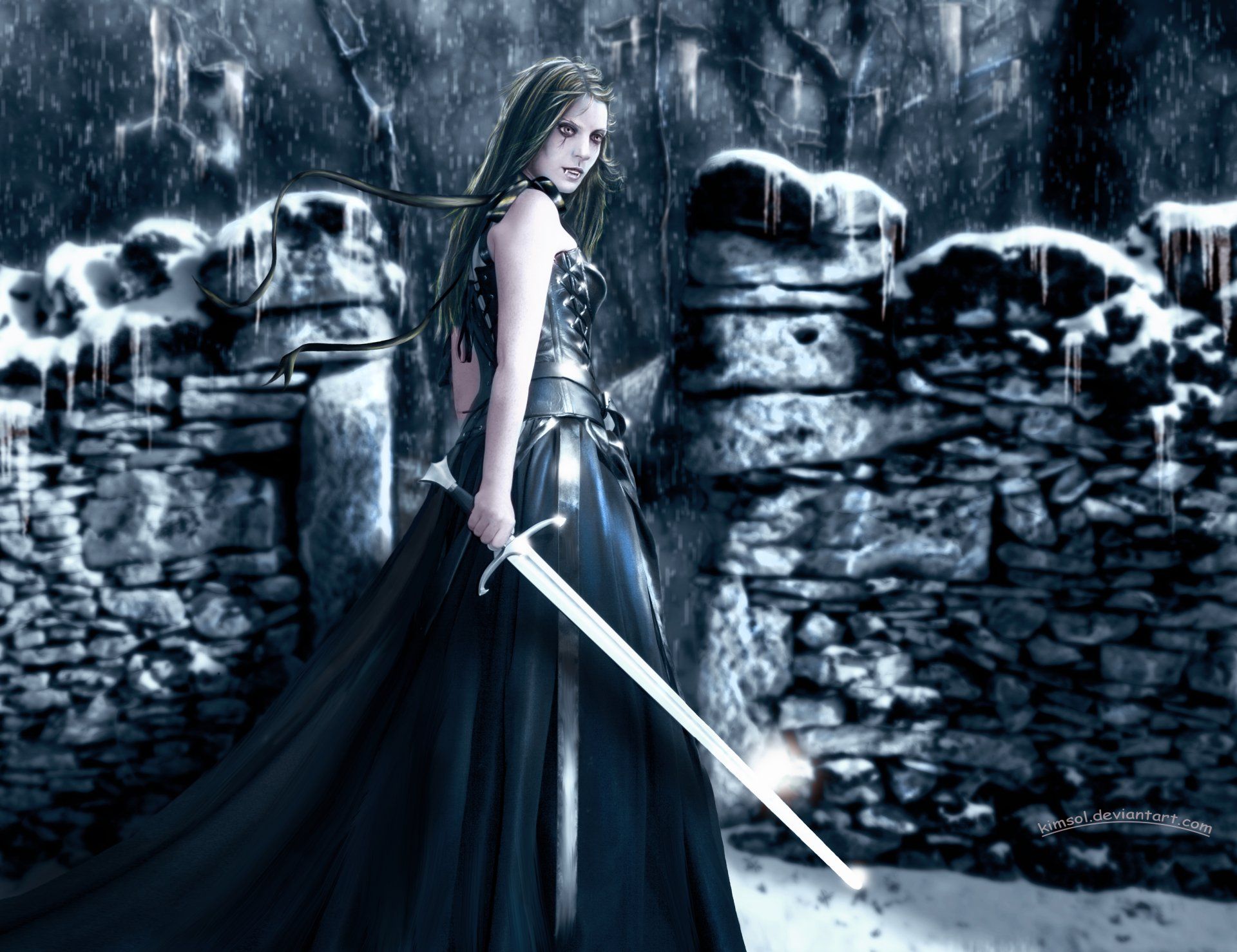 1920x1478 4K Vampire Swordmistress. Nightblade: Vampire Warrior (4K). Sword & Blood