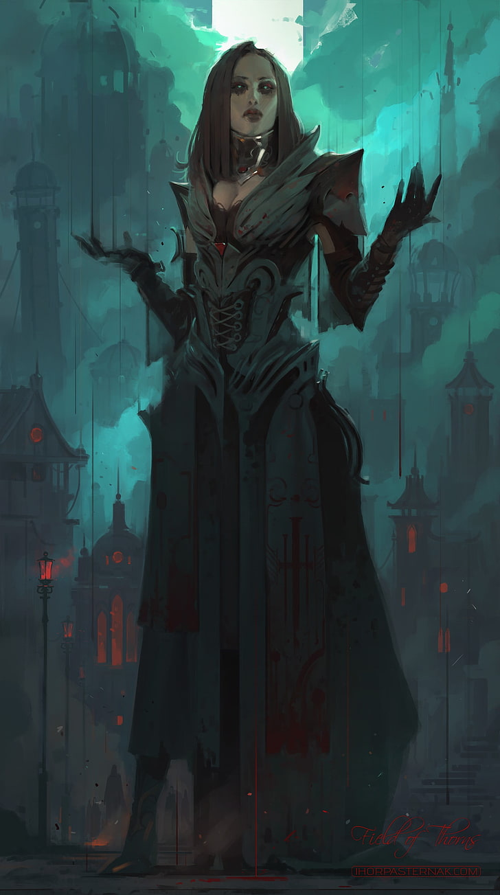 728x1303 HD wallpaper: female vampire digital artwork, fantasy art, magic, women, one person
