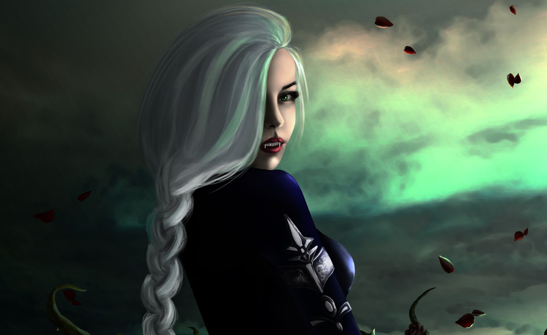 1920x1176 Wallpaper look, girl, fantasy, art, blonde, fangs, vampire for mobile and desktop, section фантастика, resolution 1920x1176