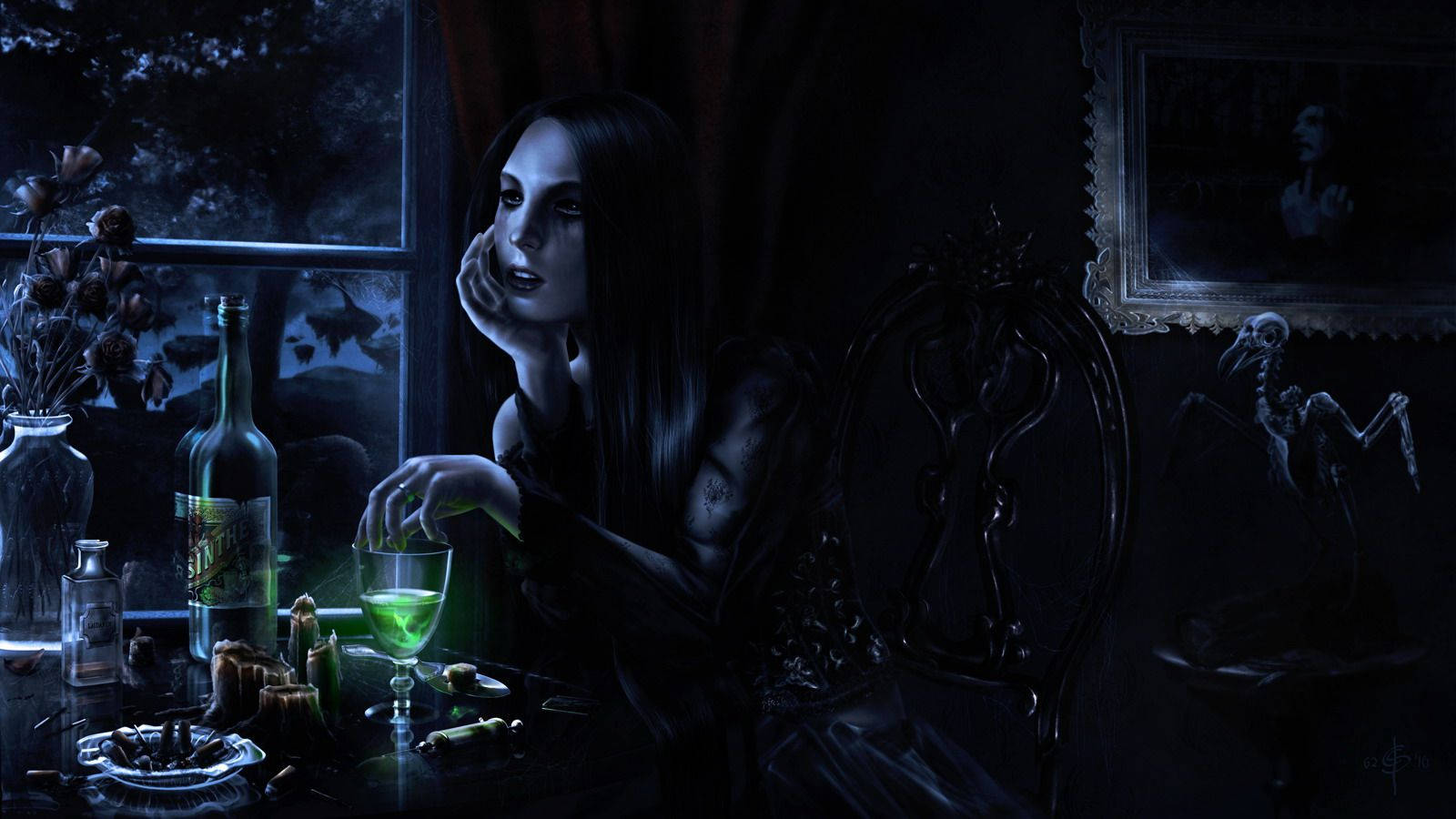 1600x900 Download free Gothic Vampire Girl Drinking Wallpaper