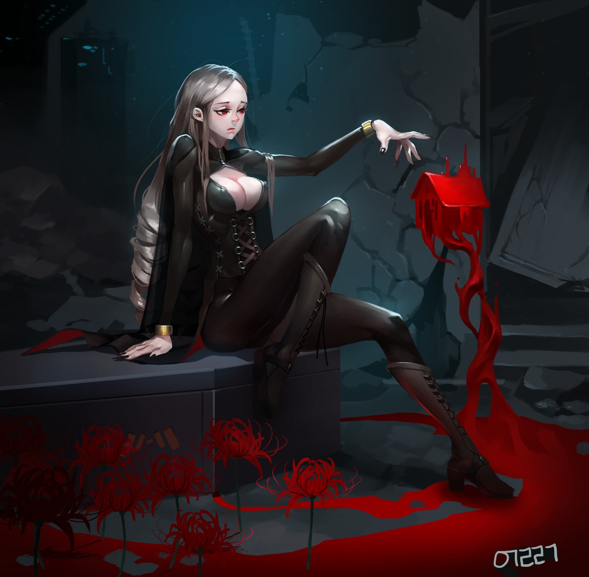 1920x1881 Female anime character, magic, blood, vampires HD wallpaper