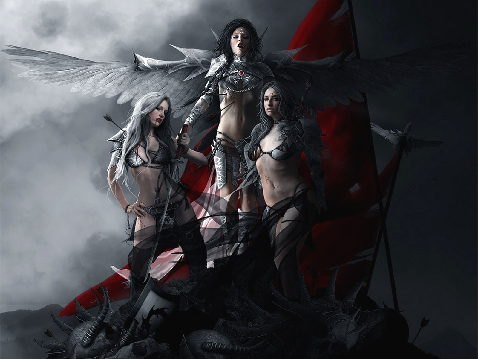 1600x1200 Phone wallpaper: Vampire, Woman Warrior, Dark, Angel, Fantasy, Wings 744783