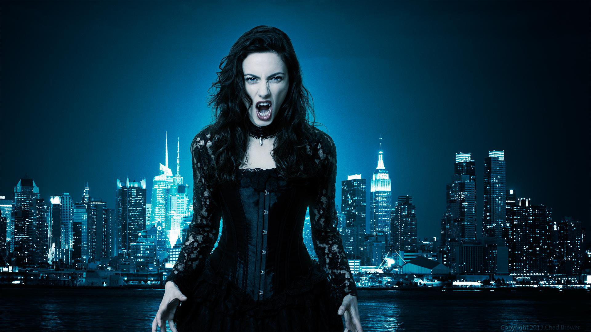 1920x1080 Vampire girl on the background of the city Desktop wallpaper 640x480