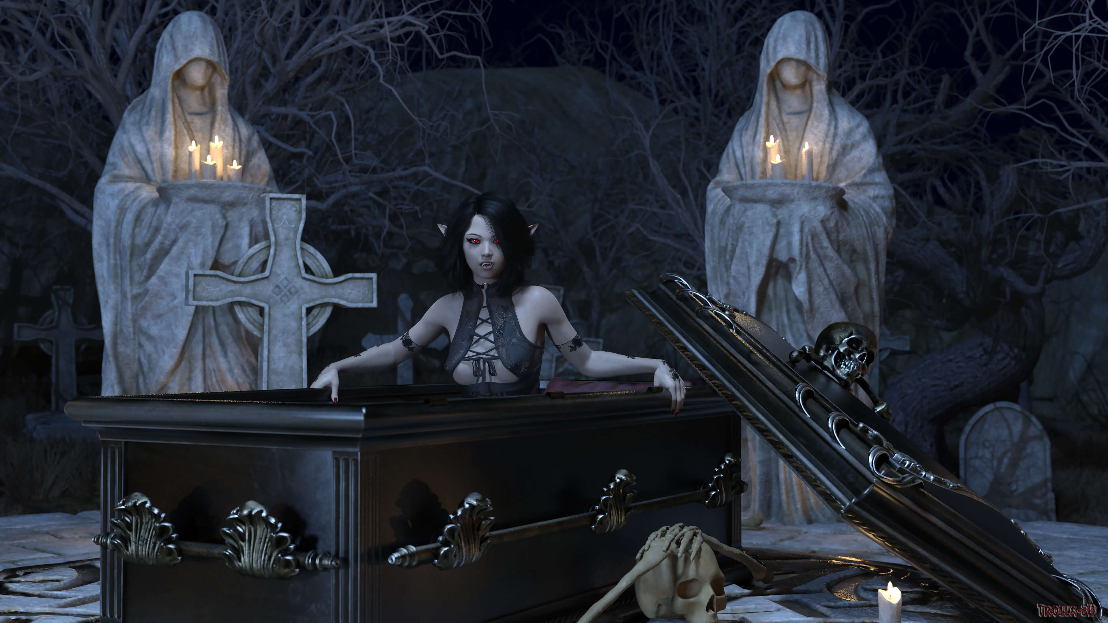 3840x2160 Vampire girl (Wallpaper) 3D Render, Digital Art