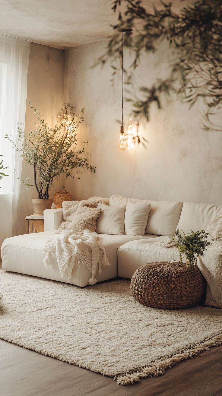 736x1313 Modern Cozy Living Room Decor Ideas with Soft Neutrals and Warm Lighting