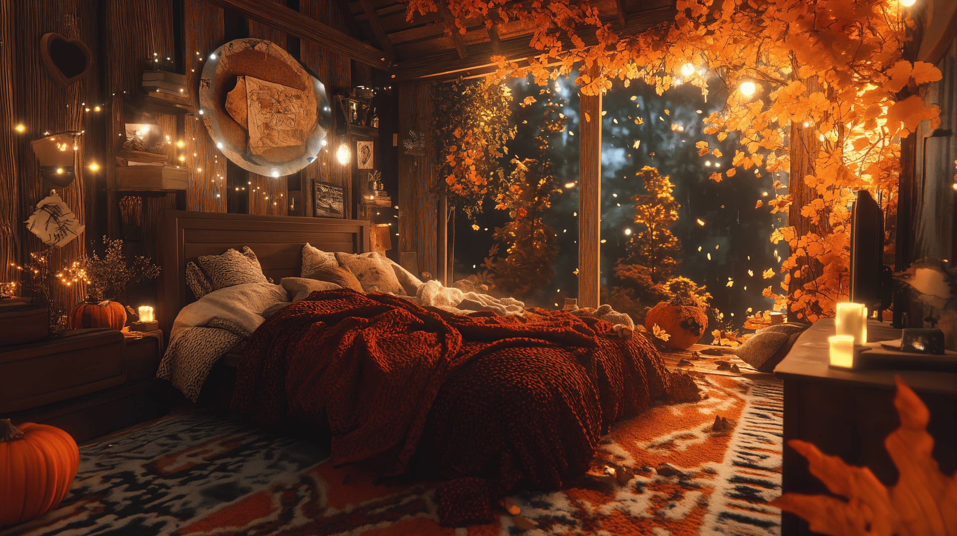 1920x1076 Cozy Autumn Aesthetic Bedroom Ultra HD Wallpaper
