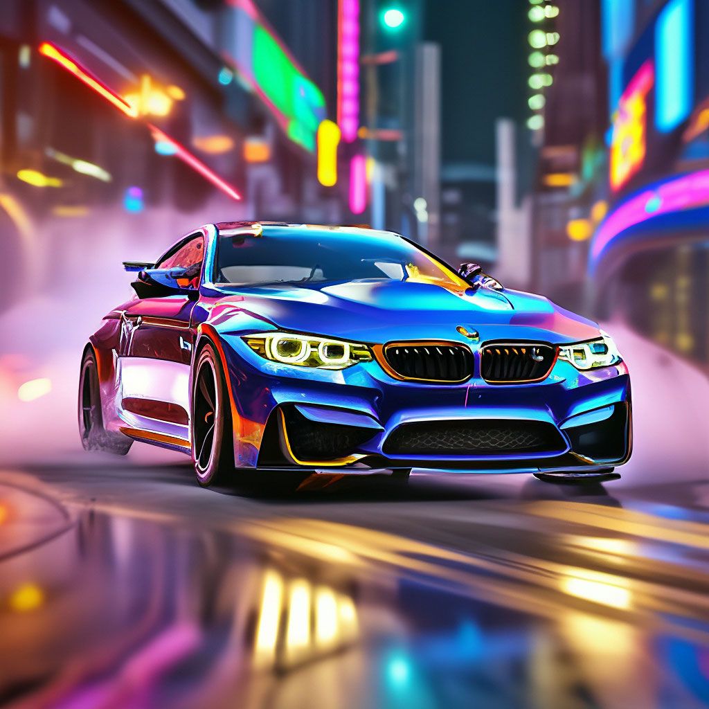 1024x1024 Hyperrealism, livery on cars, BMW M4 G drift, comes sideways