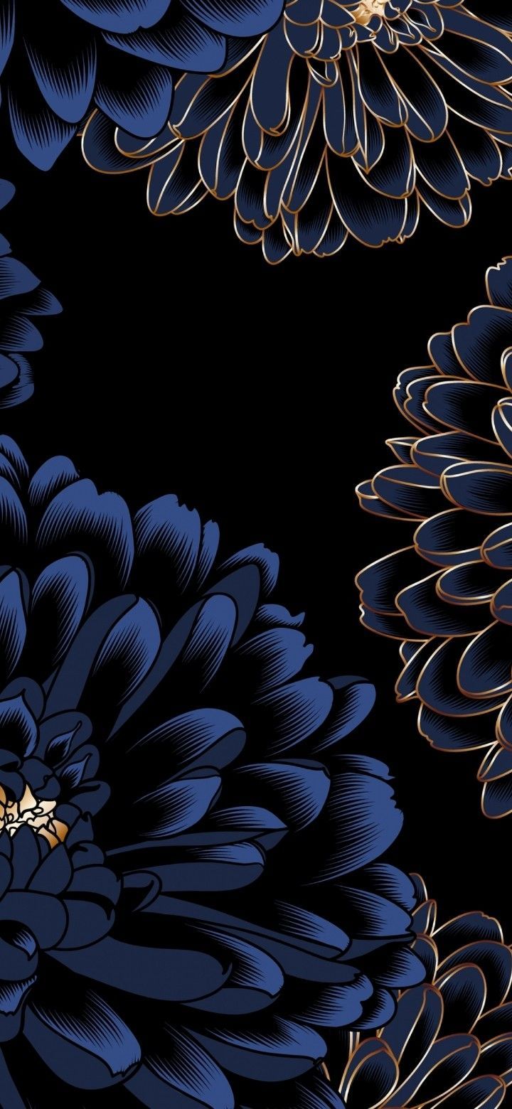 720x1560 Cute Aesthetic Y2K Wallpaper for Your iPhone. Blumenmuster in blau und gold, Blumige einladungsgestaltung inspiration, Elegantes blumenmuster