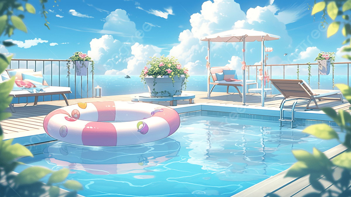 1200x673 Anime Pool HD Wallpaper Athmospheric Ig, 3D Background Renderings Poolside Sofa And Float Wheel For Presentation Products Summer Vacation Themes For Web Pages Background, HD Photography Photo, Product Background Image And Wallpaper