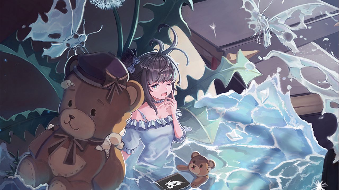 1280x720 Wallpaper girl, pool, book, fantasy, anime, art hd, picture, image