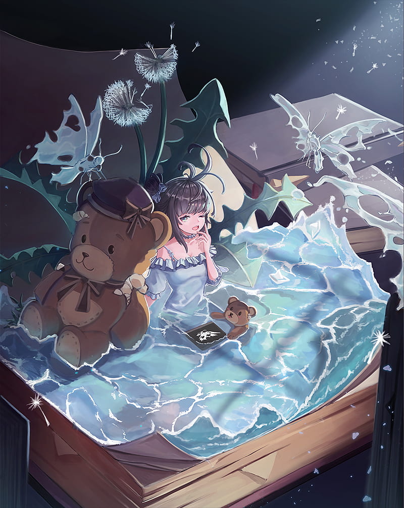 800x1007 Girl, pool, book, fantasy, anime, art, HD phone wallpaper