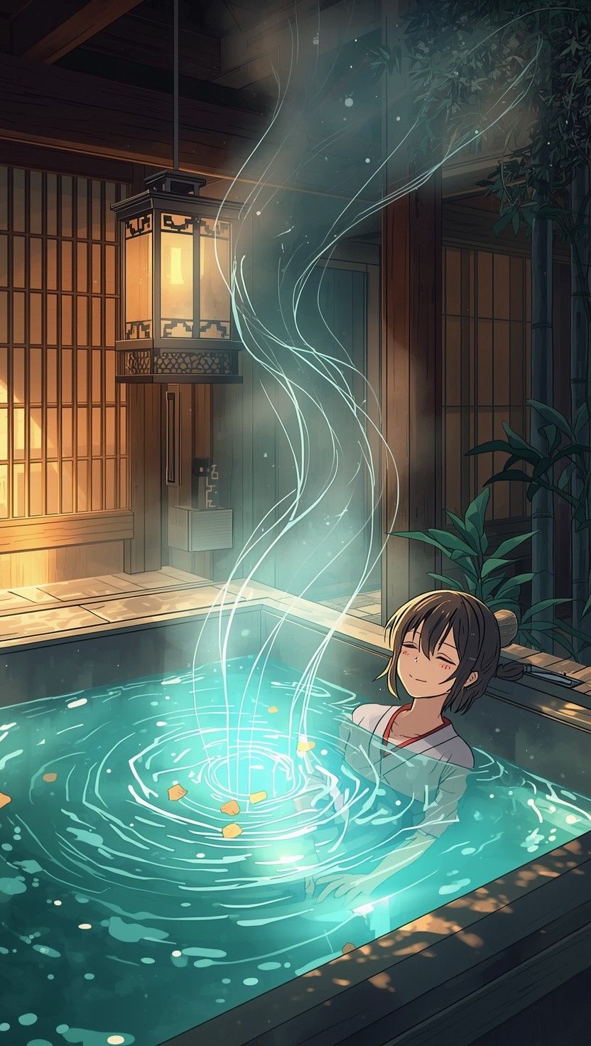 832x1472 Free Steamy Anime Onsen Image, Onsen, Bathhouse