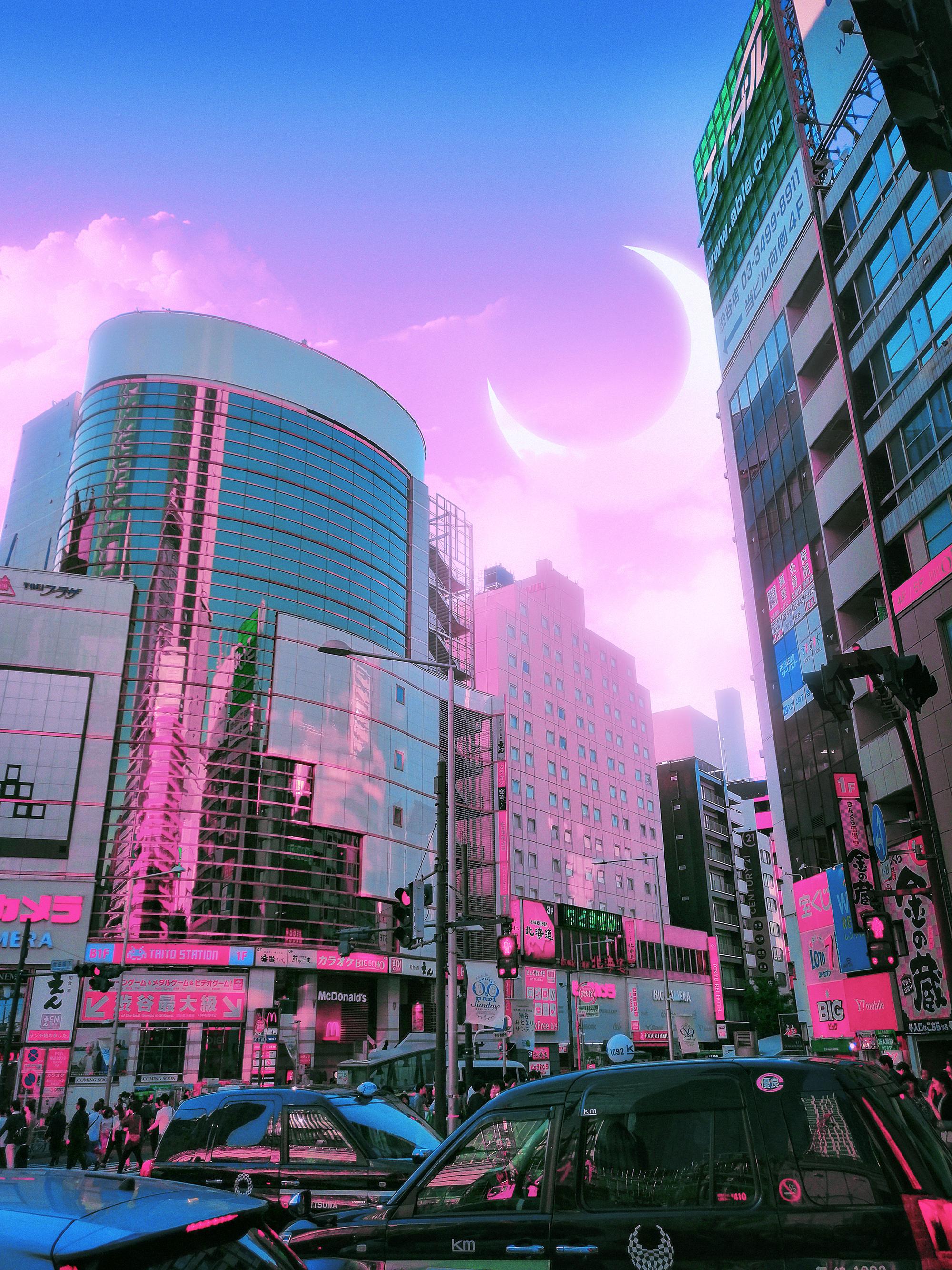 2000x2667 90s anime vibe in Shibuya, Japan