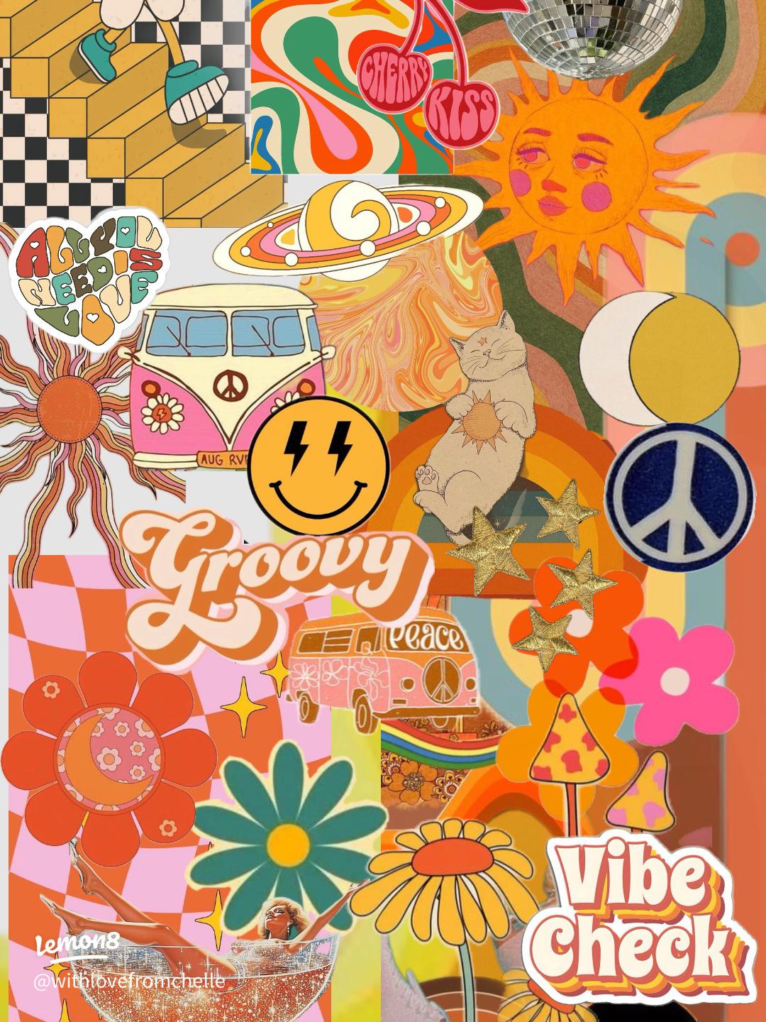 1080x1440 Vibrant 70s Groovy Collage Wallpaper: Retro Aesthetic & Vibe Check
