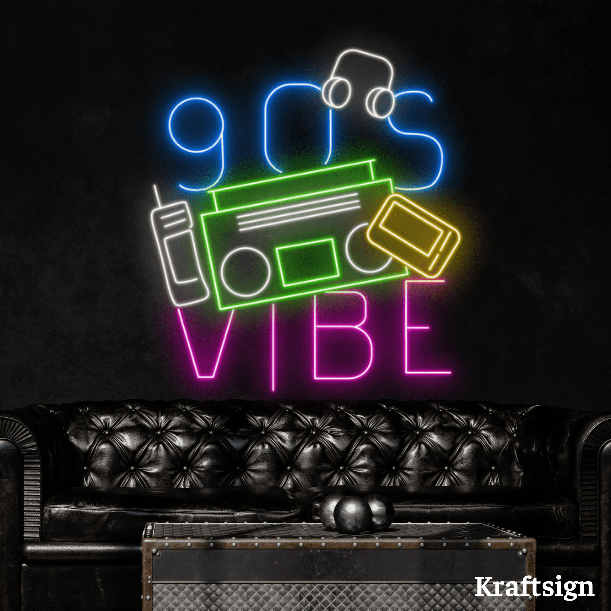 2000x2000 Craftnamesign 90s Vibes Neon Sign, Bar Club LED Signs, Vintage Style Decor