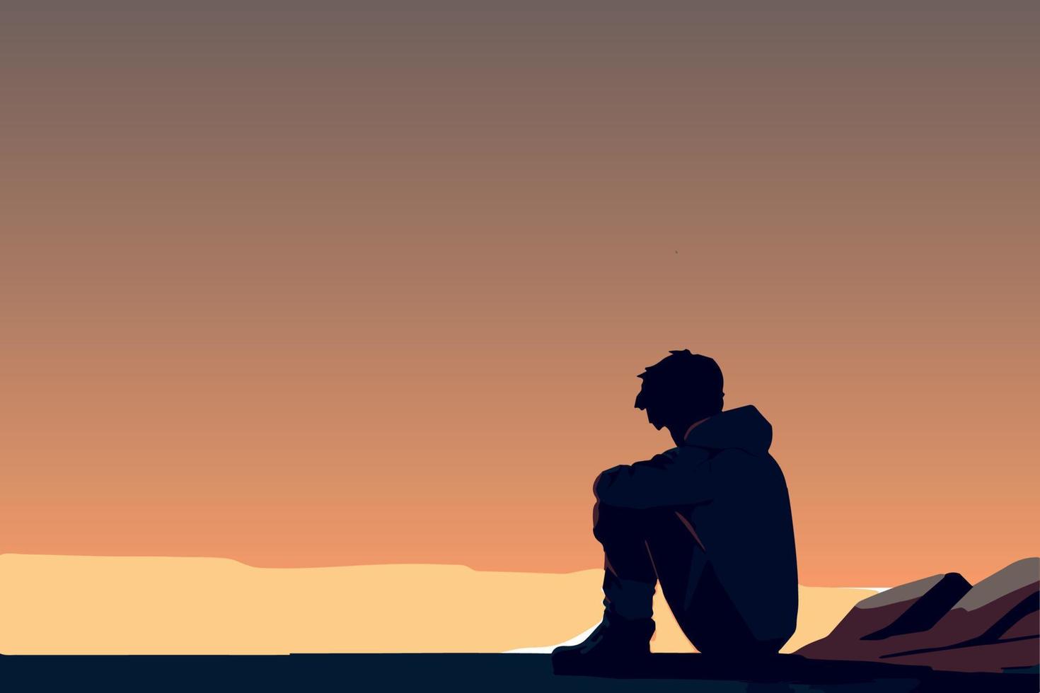 1470x980 Sad depressed man. Vector illustration. Male depression. Tired adult. Negative unhappy emotions. Young worker despairing. Isolated lonely man. Feeling of failure. Sick headache. Frustration vector art