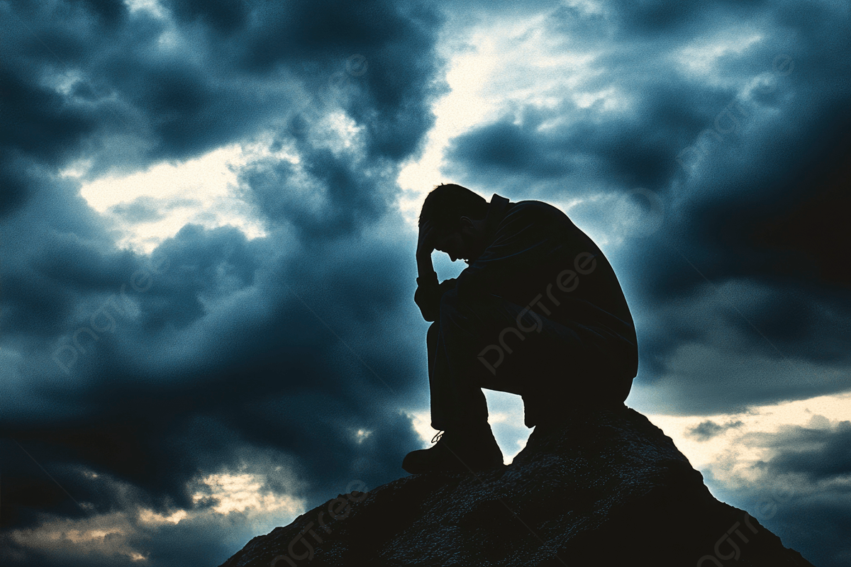 1200x800 Silhouette Of A Depressed Man Sitting Atop Mountain With Dark Clouds In The Sky Banner For Depression Concept, Silhouette, Depressed, Man Background Image And Wallpaper for Free Download