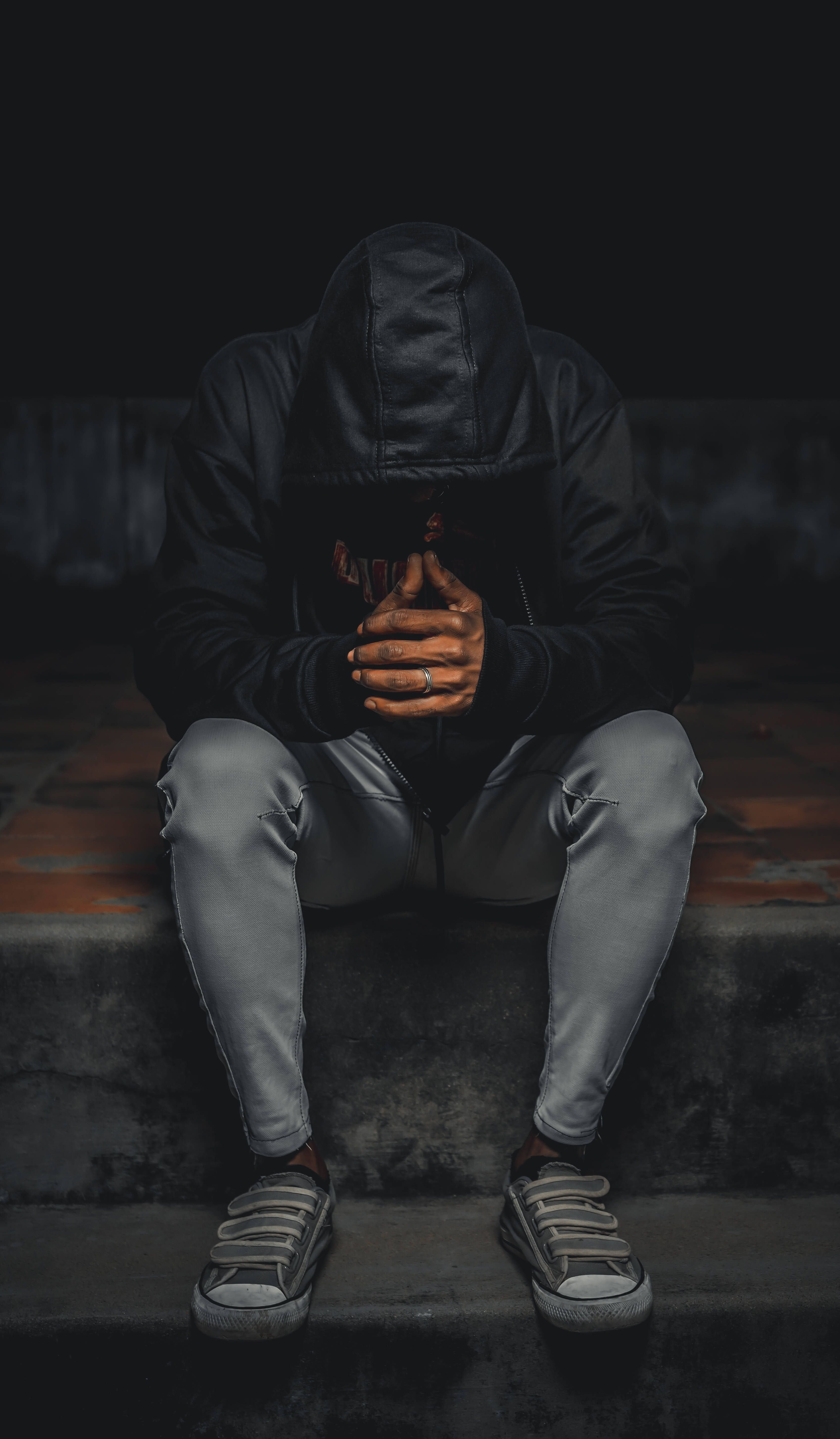 3395x5813 Depression Aesthetic Man On Steps Wallpaper