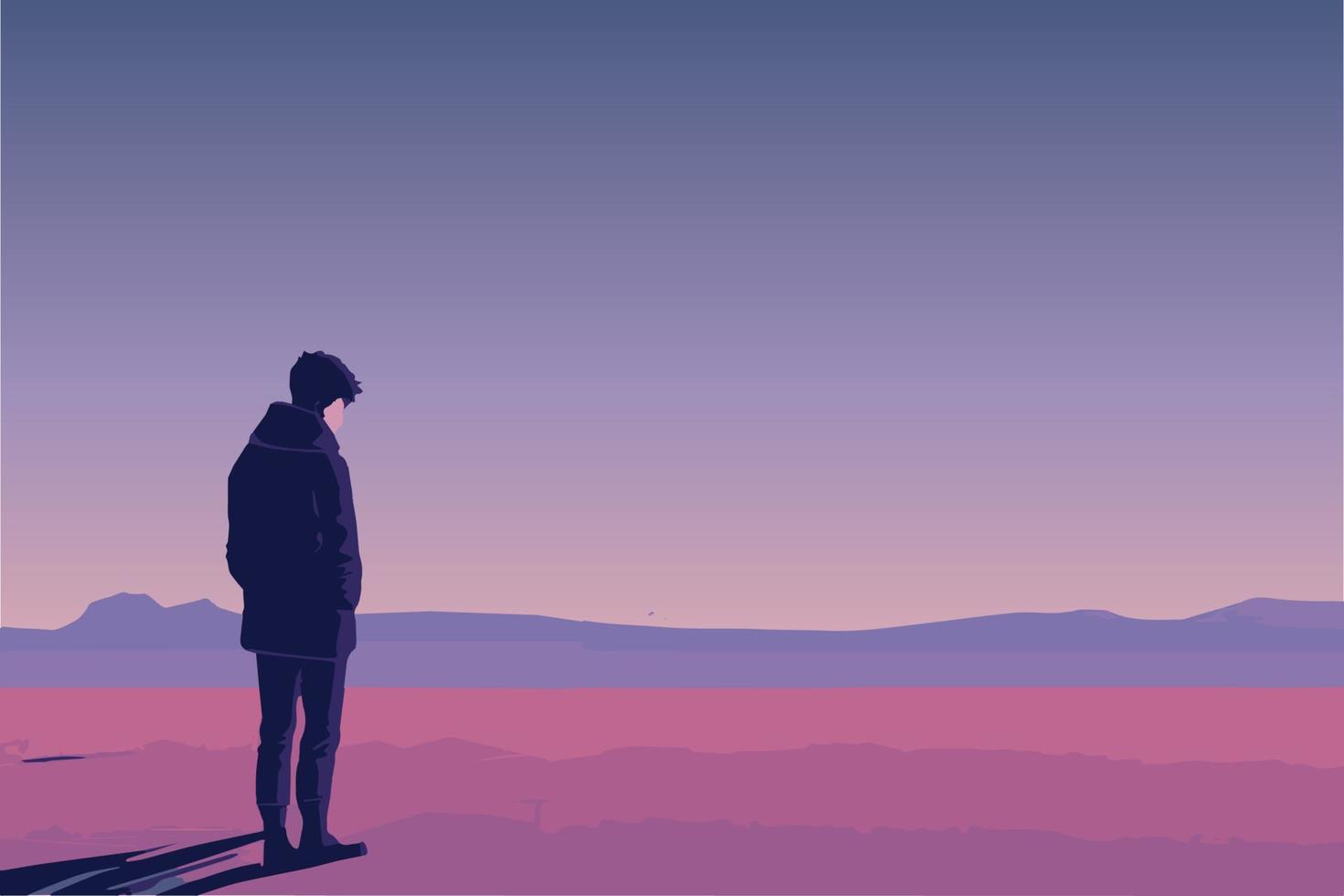 1470x980 Sad depressed man. Vector illustration. Male depression. Tired adult. Negative unhappy emotions. Young worker despairing. Isolated lonely man. Feeling of failure. Sick headache. Frustration vector art