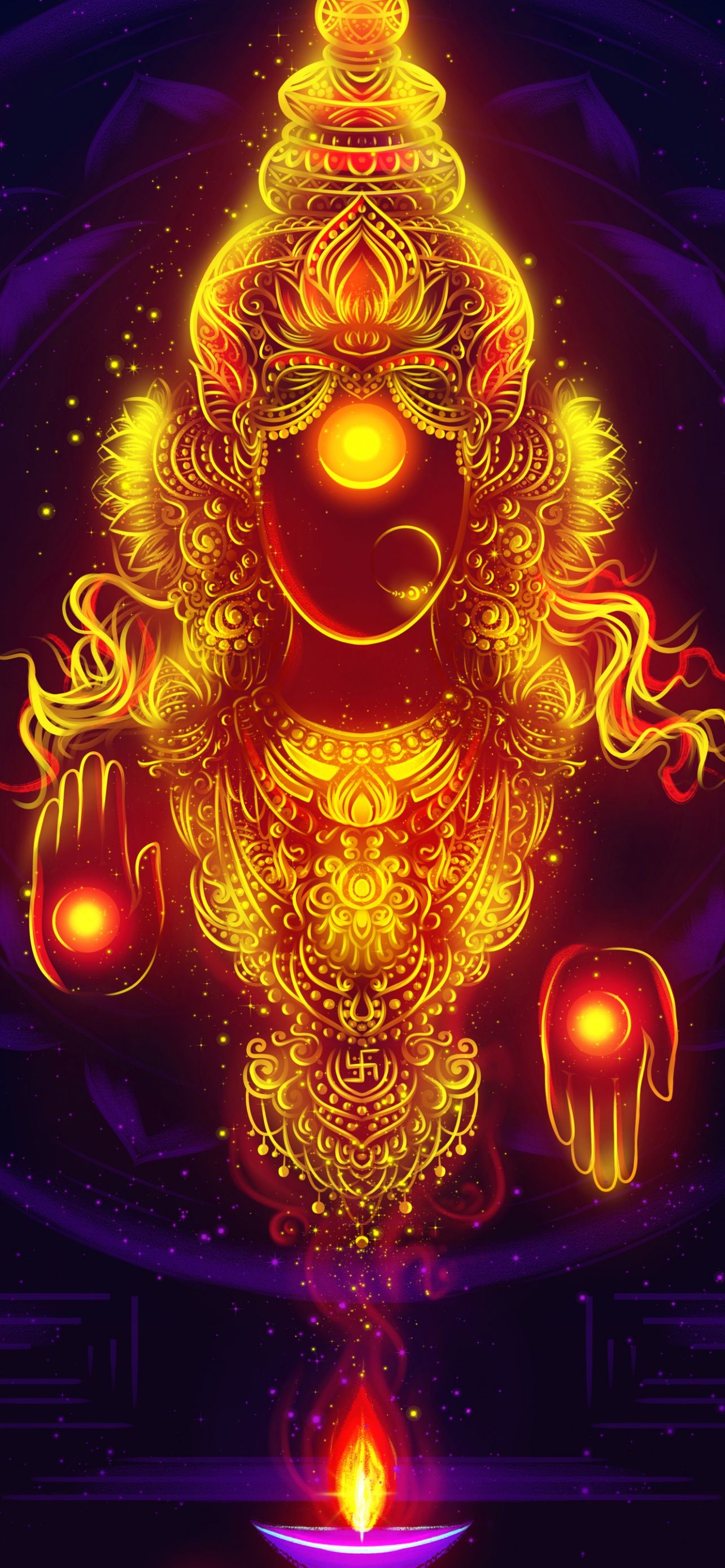 1284x2778 Goddess Lakshmi Wallpaper 4K, Digital Art, Glowing