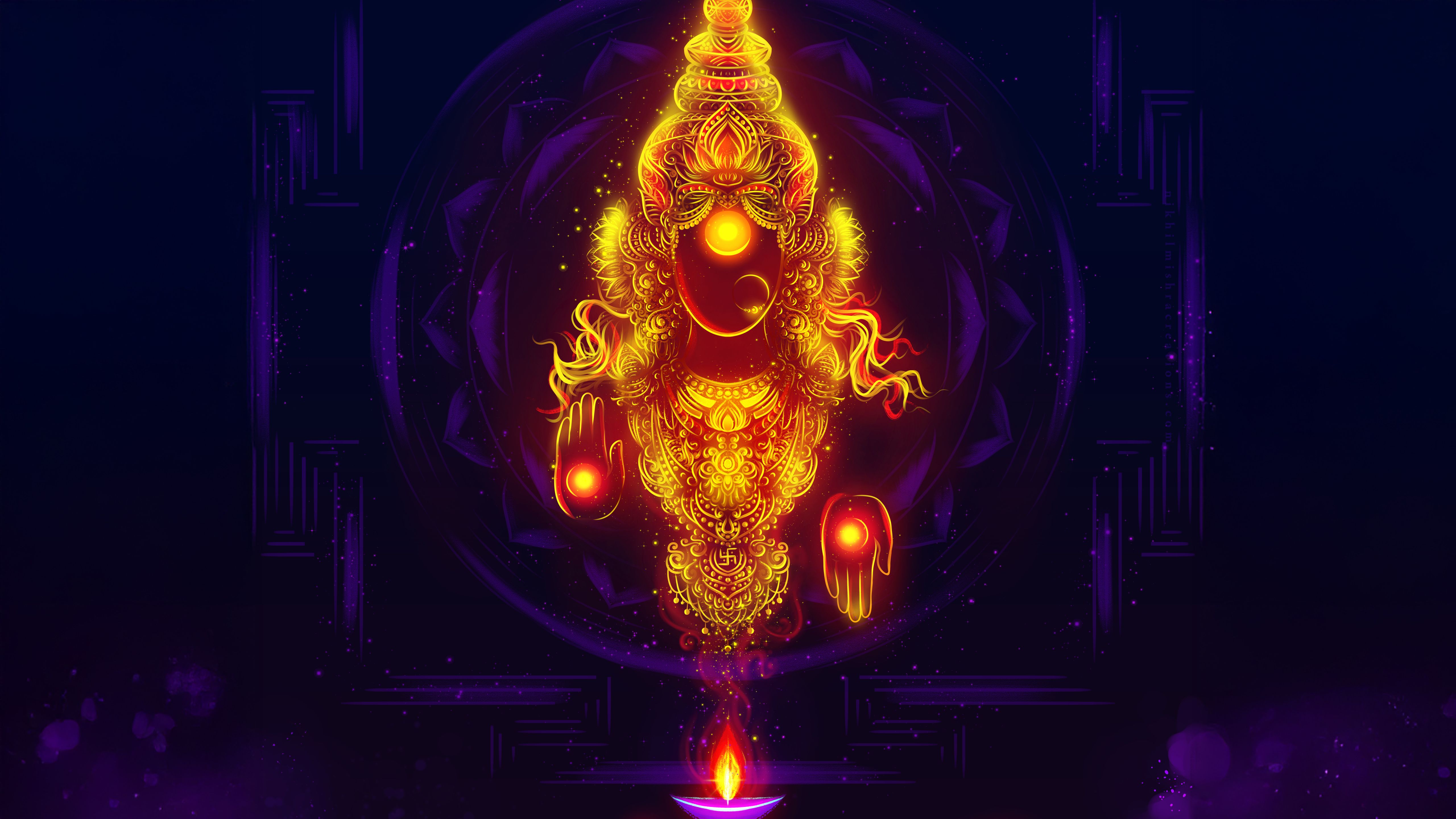 5120x2880 Goddess Lakshmi Wallpaper 4K, Digital Art, Glowing