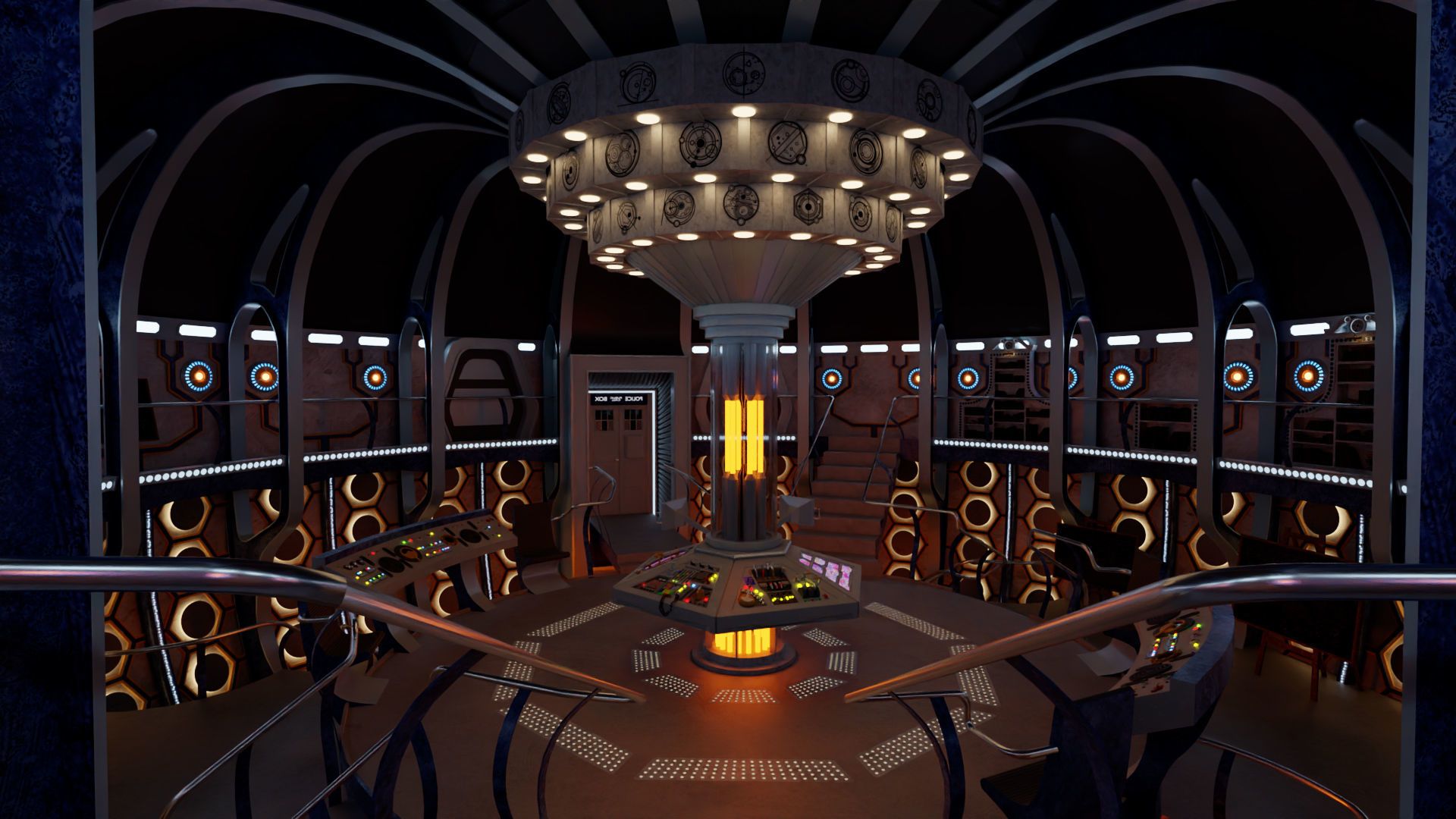 1920x1080 TARDIS AND Interior and Capaldi Design 3D model rigged