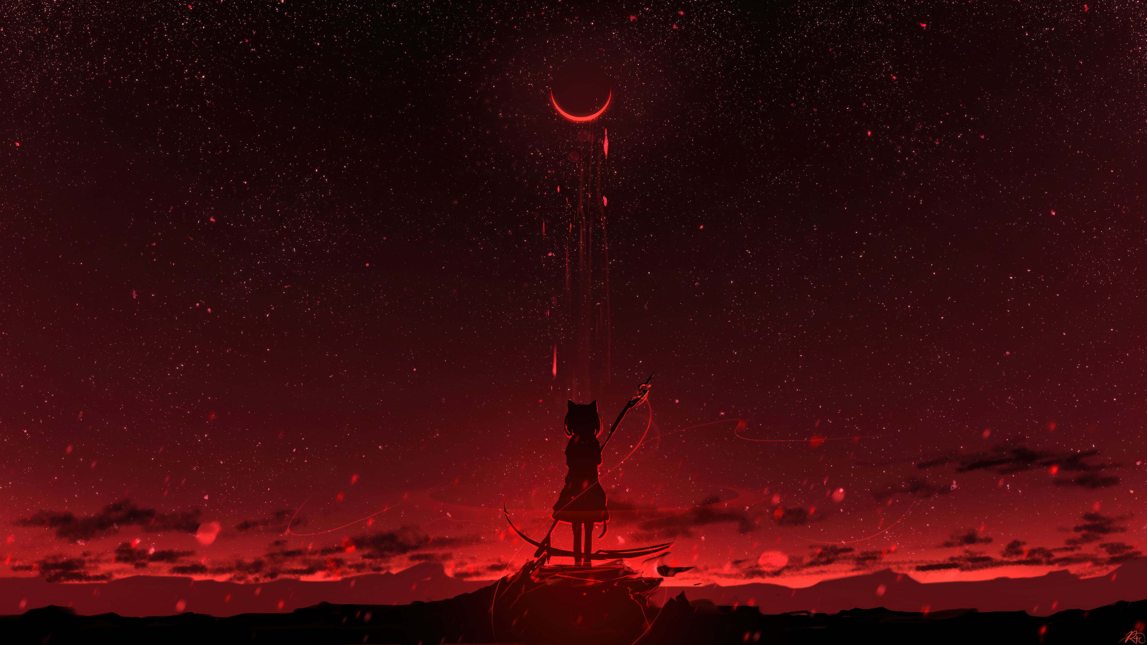 3840x2160 4K Ultra HD Anime Girl Under the Blood Moon