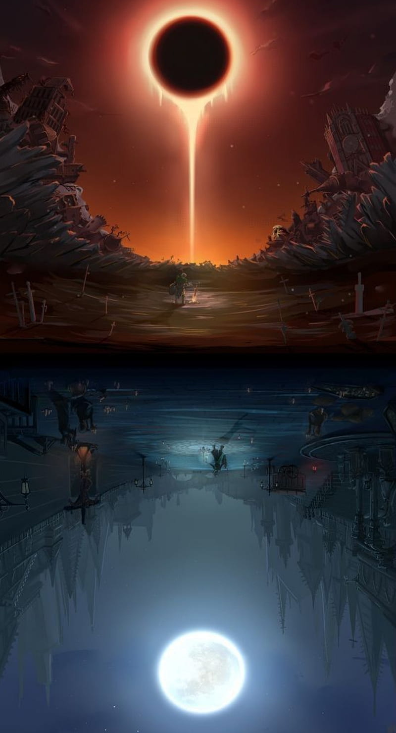 800x1480 Blood moon, desenho, drawing, eclipes, red moon, HD phone wallpaper