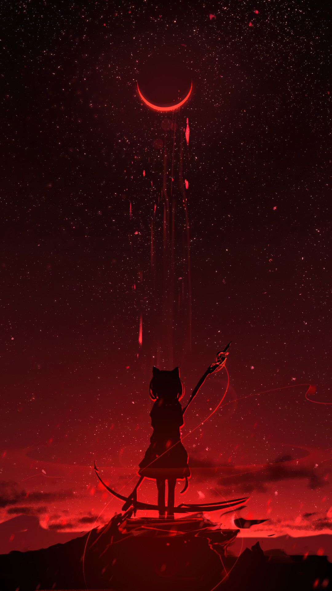 1080x1920 Blood Moon Scenery Anime Girl Scythe Art Wallpaper 4K HD PC h