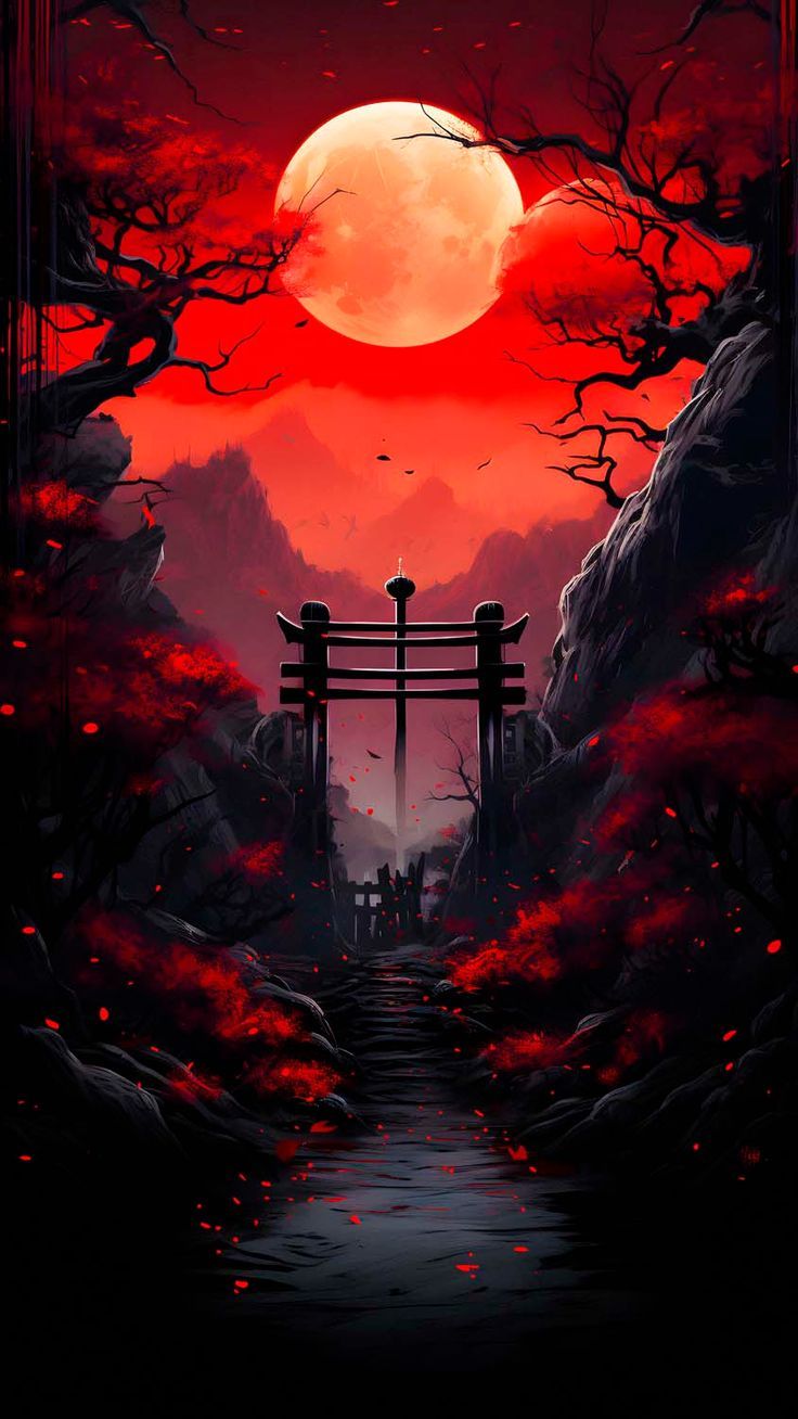 736x1308 Red Moon Torii iPhone Wallpaper 4K