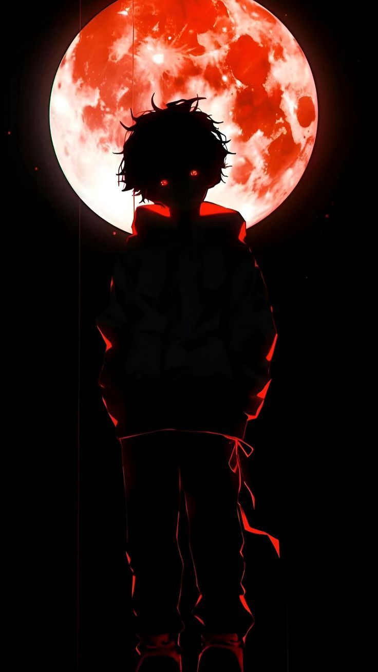 736x1308 Wallpaper guy, hoodie, silhouette, moon, dark, red, art, Space 4K by Vemisto 20. Download wallpaper guy, hoodie, silhouette, moon, dark, red, art for free