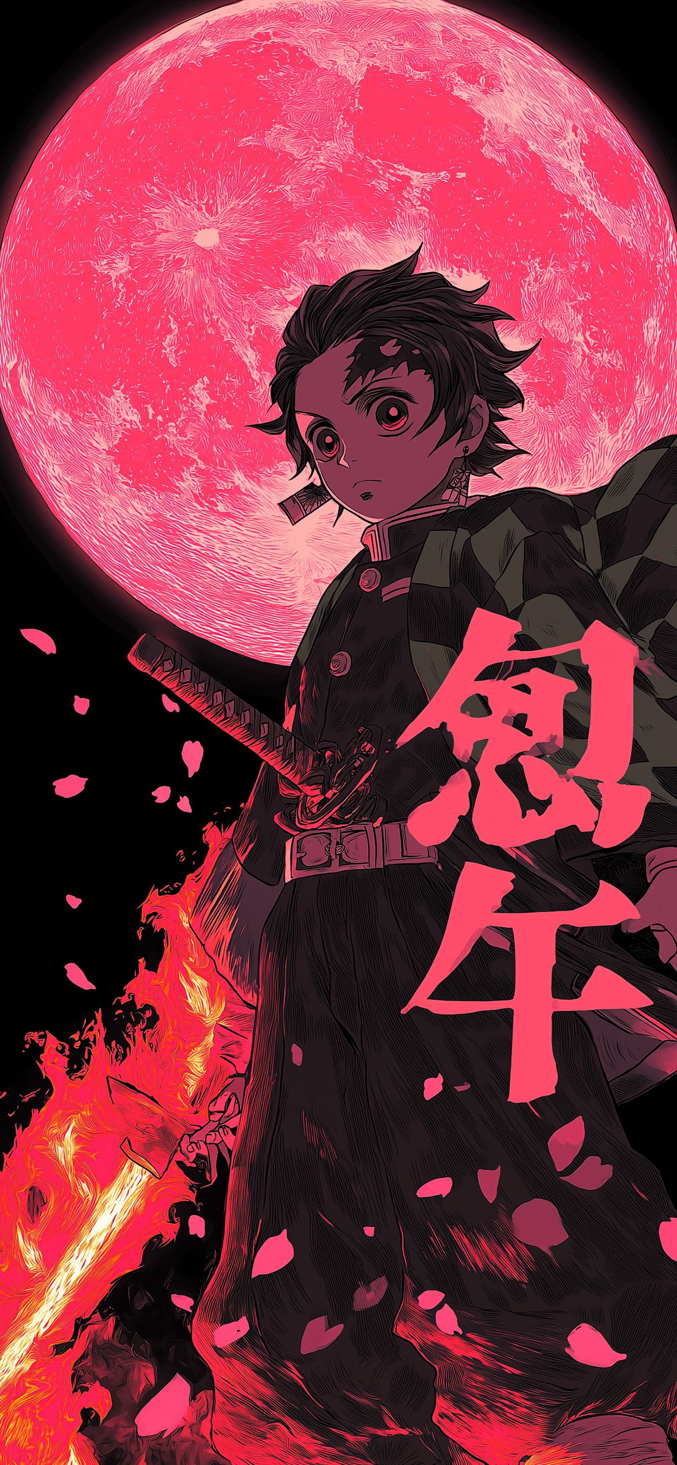 1326x2868 Tanjiro Kamado Red Moon Demon Slayer Anime Wallpaper HD