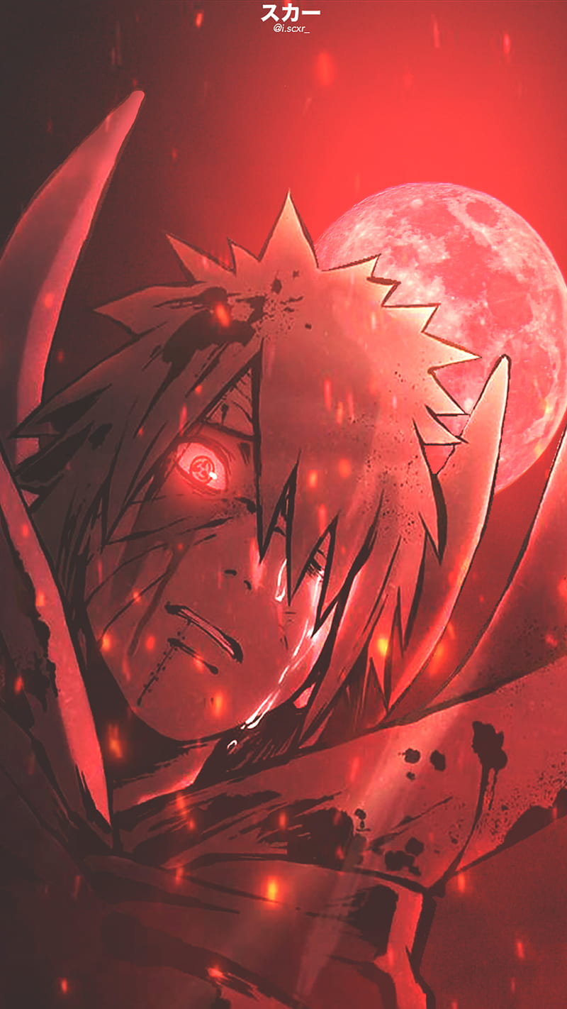 800x1422 Uchiha Obito, anime, anime, edit, moon, naruto, hop, red, HD phone wallpaper