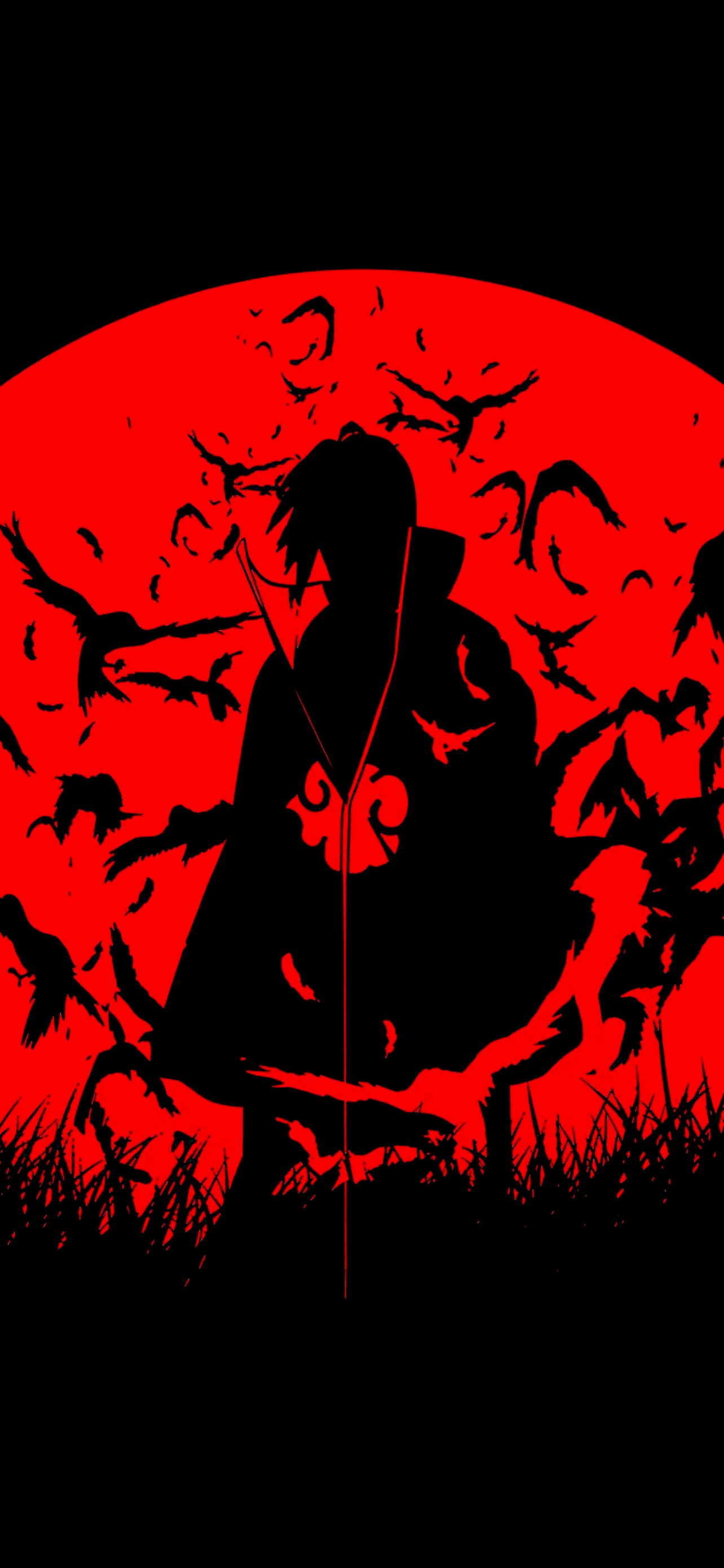 1284x2778 Itachi Uchiha Wallpaper 4K, Red moon, Silhouette, 5K, AMOLED