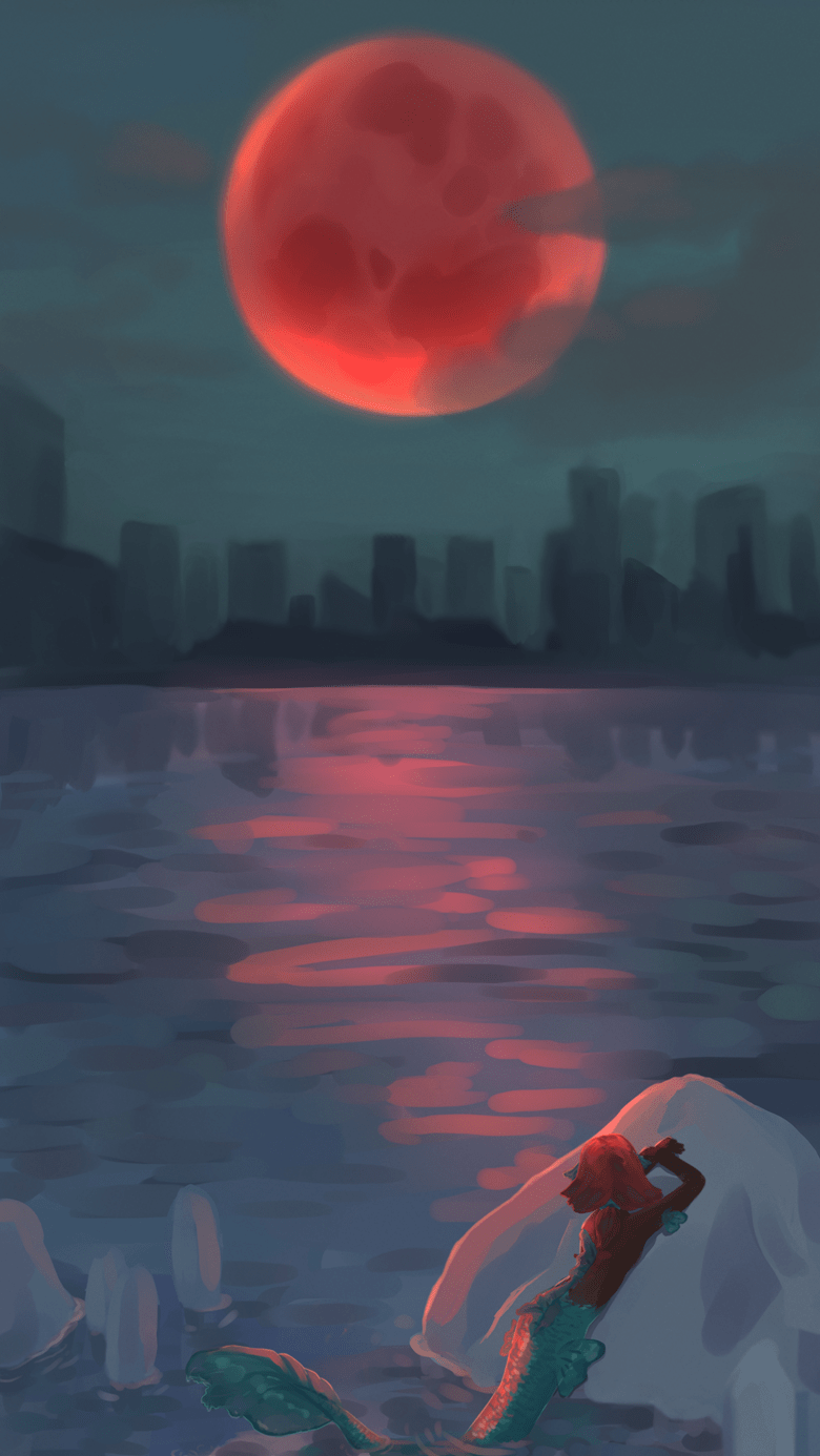 780x1386 Mermaid Looking At A Bloodmoon Mobile Wallpaper's Ko Fi Shop