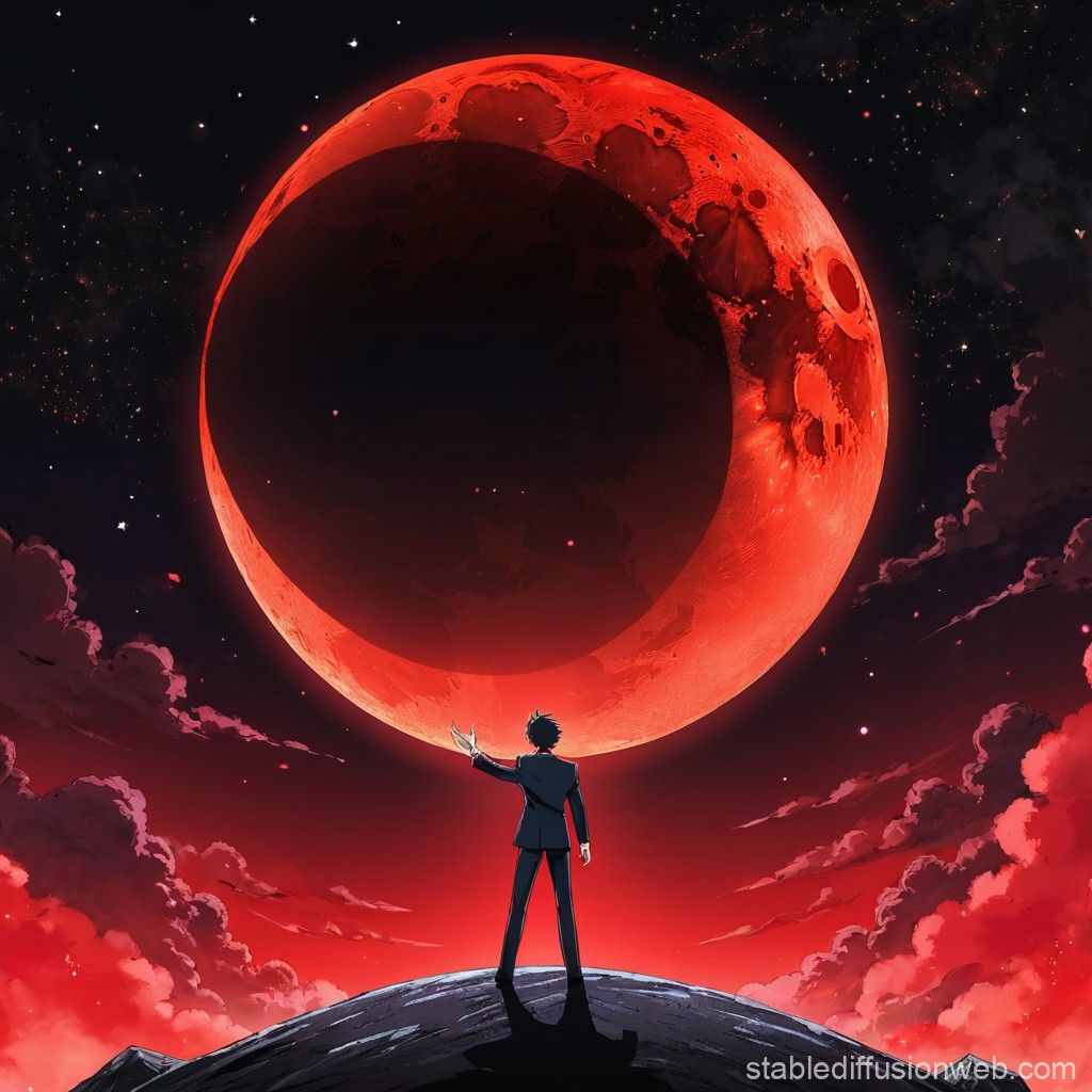 1024x1024 Red Moon Anime Drawing. Stable Diffusion Online