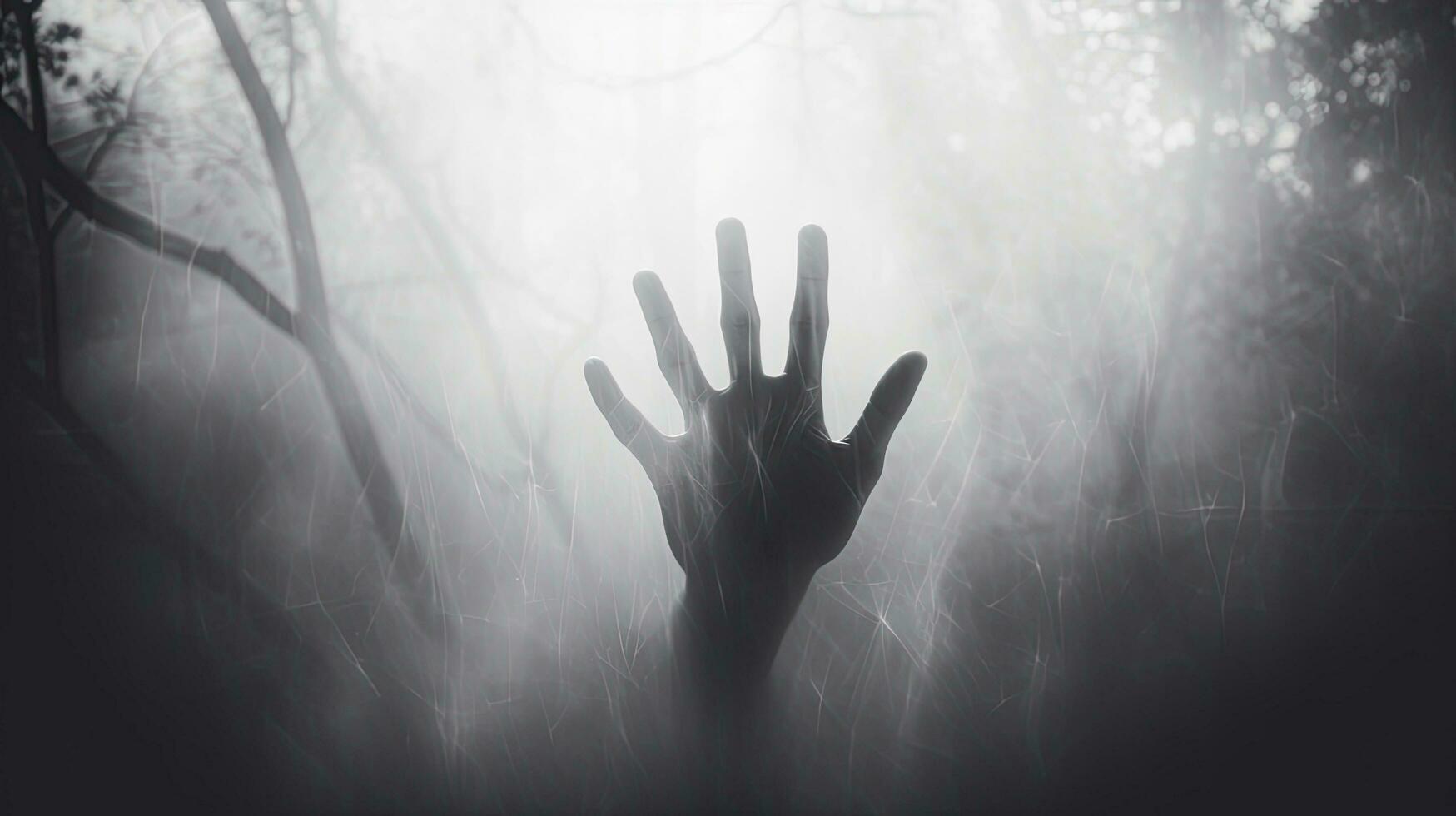1749x980 Silhouette of blurred hand on frosty glass Halloween theme
